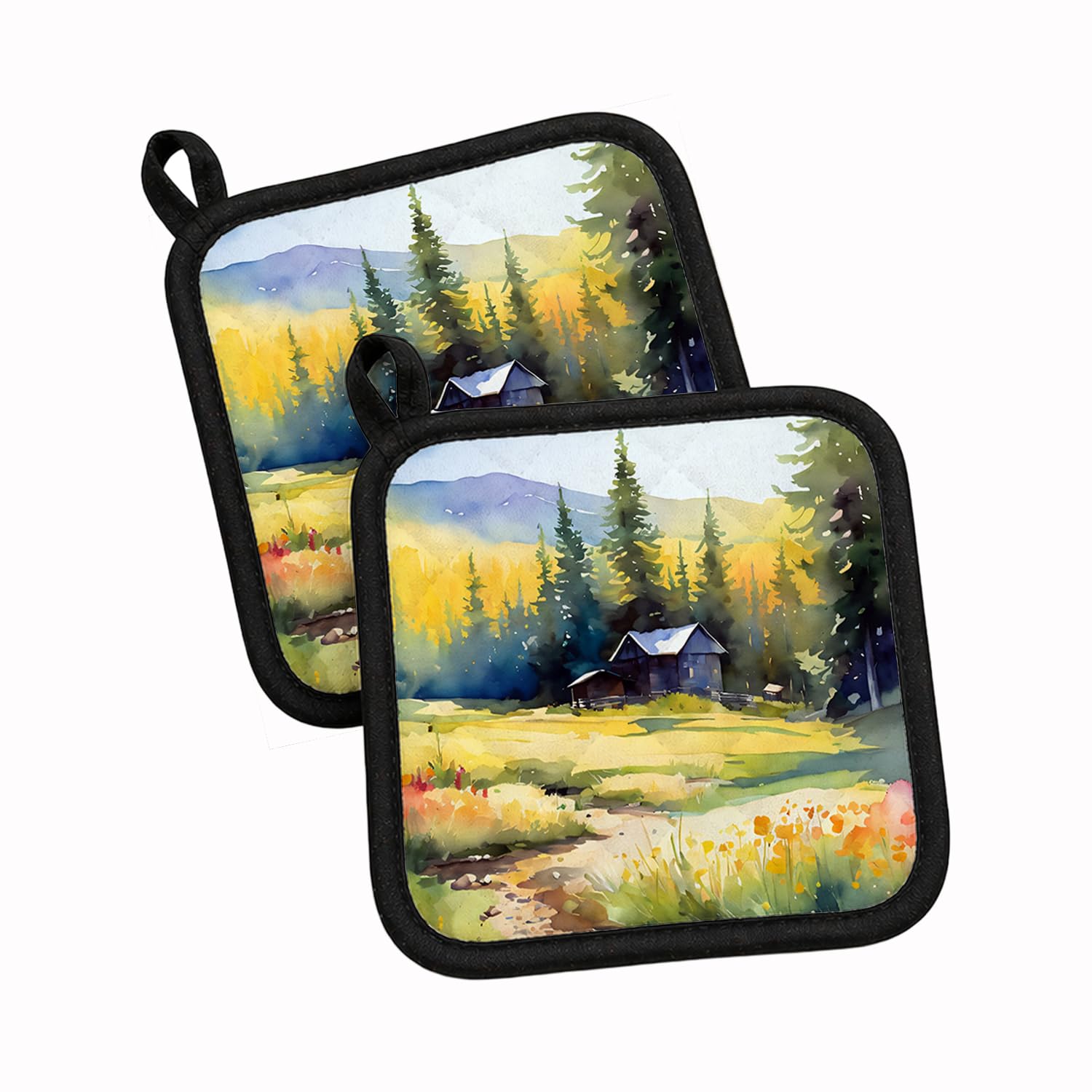 Carolines Treasures Montana Bitterroot in Watercolor Pair of Pot Holders Kitchen Heat Resistant Pot Holders Sets Oven Hot Pads for Cooking Baking BBQ, 7 1/2 x 7 1/2