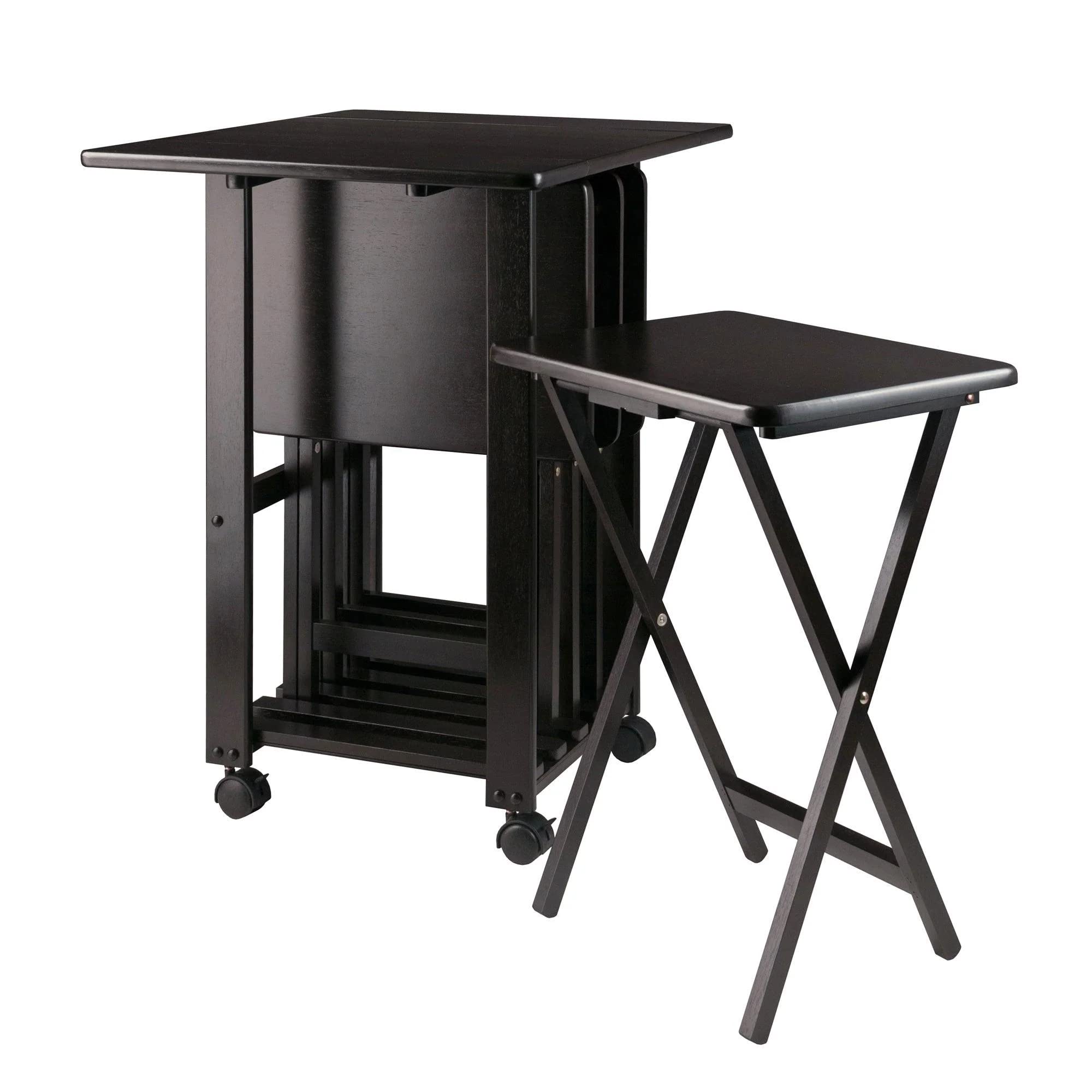Yardlio 4-Piece Solid Wood Snack Tables Set | Flip Top Stand | Coffee Finish