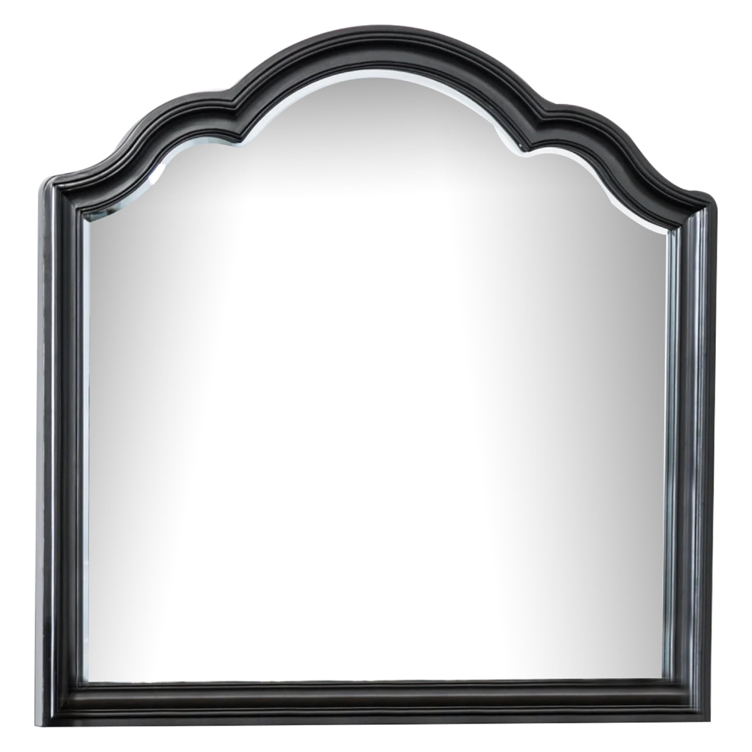 Eleena Dresser Mirror, Beveled Glass, Black Solid Wood Frame, 41x42