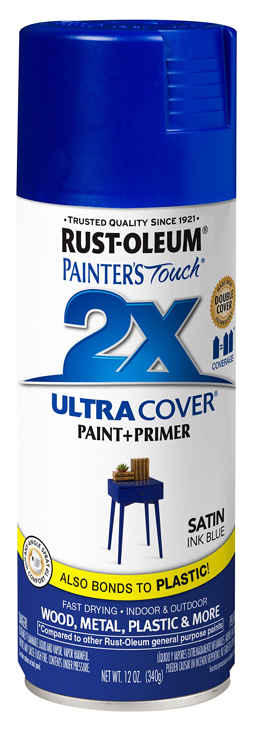 Rust-Oleum 314754 Painter'S Touch 2X Ultra Cover Spray Paint, 12 Oz, Satin Ink Blue