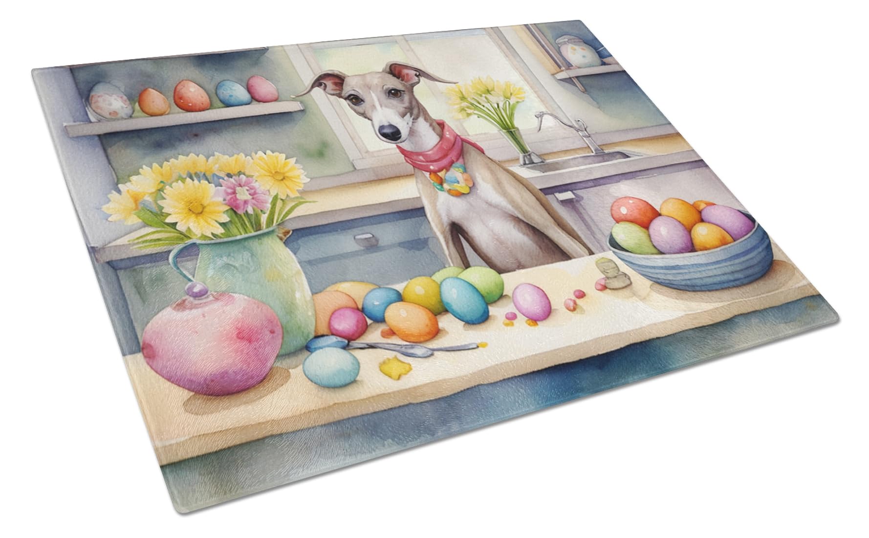 Carolines Treasures DAC6919LCB Decorating Easter Whippet Glass Cutting Board Decorative Tempered Glass Kitchen Cutting and Serving Board Large Size Chopping Board
