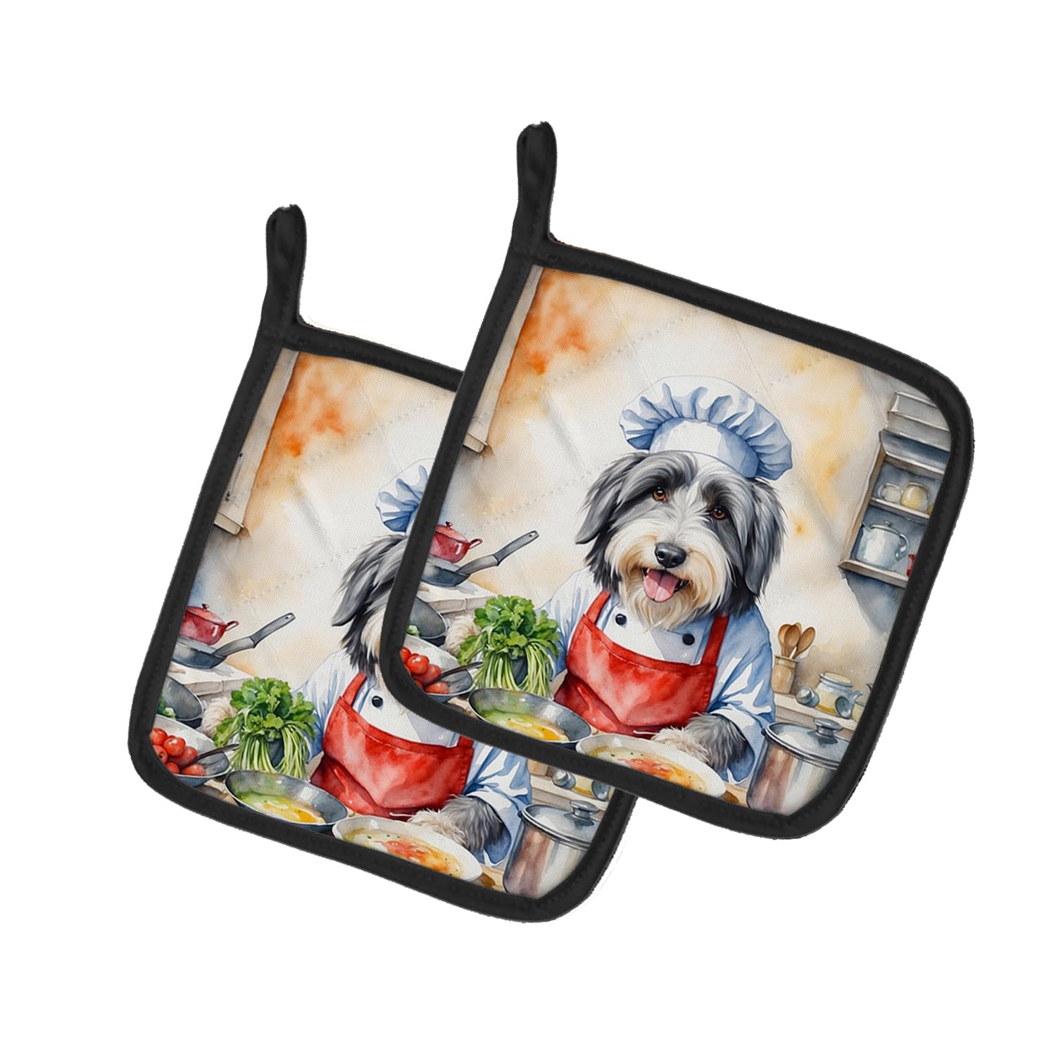Bearded Collie The Chef Pair of Pot Holders