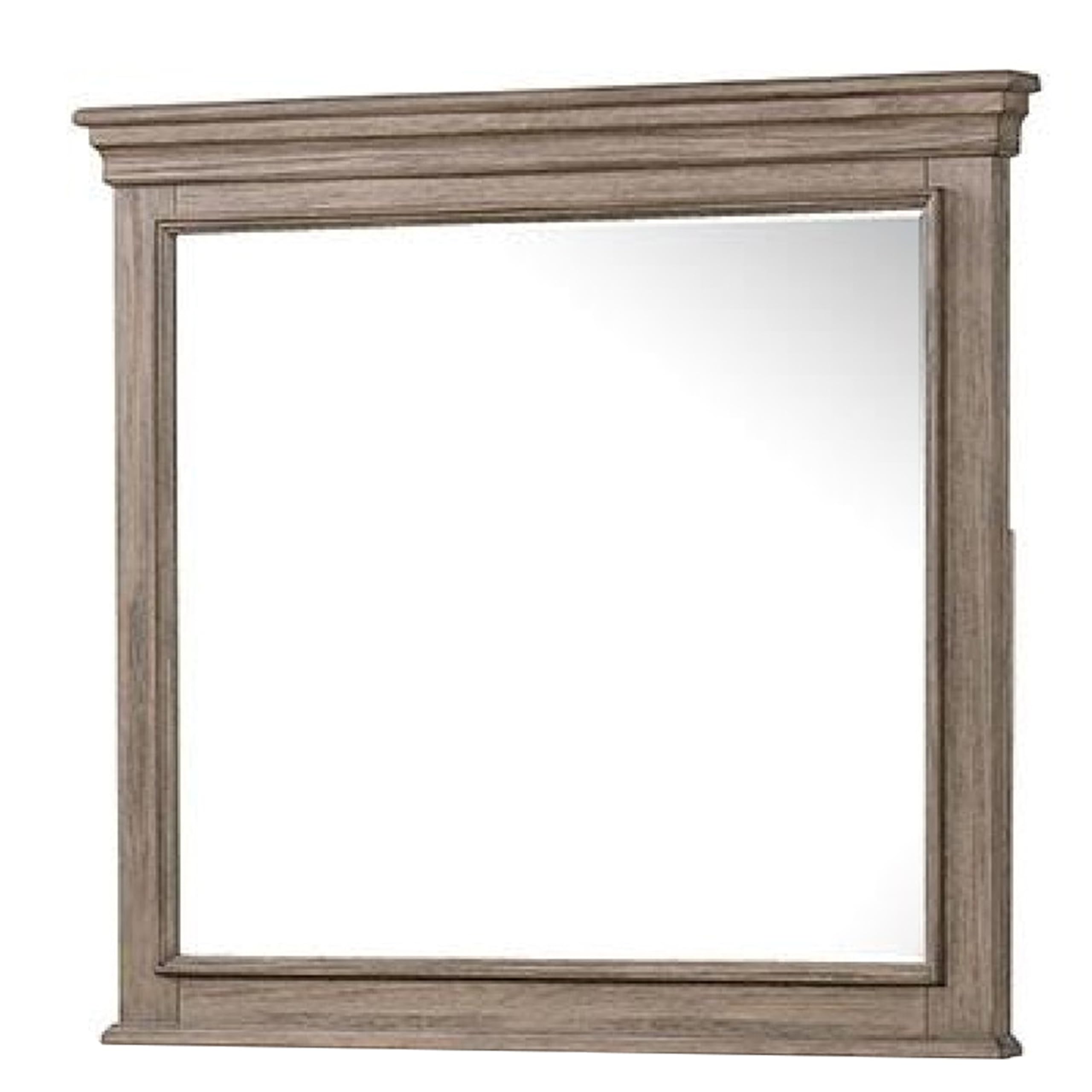 Roi Dresser Mirror, Beveled Glass, Weathered Gray Solid Wood, 38x42
