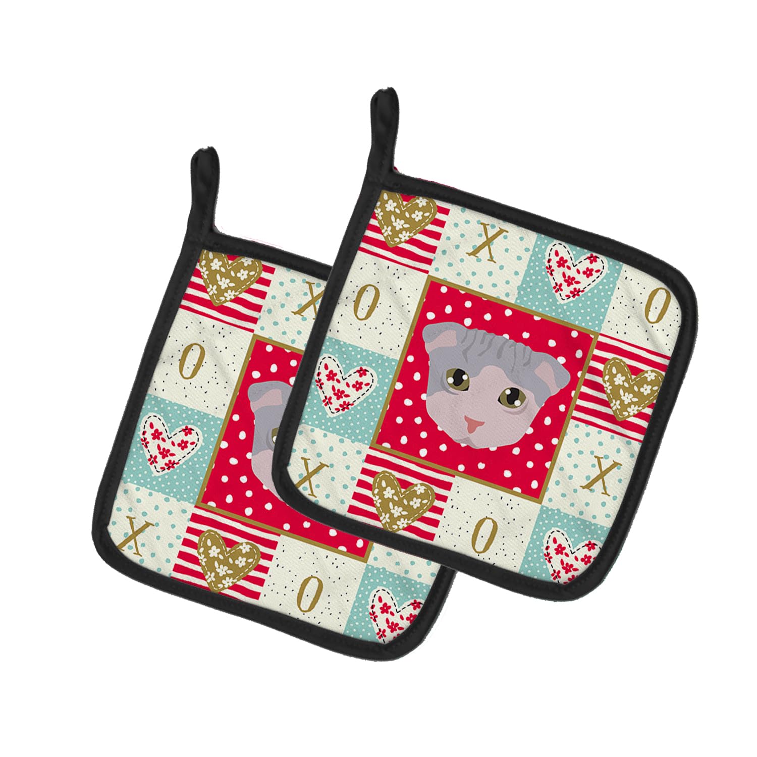 Ukrainian Levkoy Cat Love Pair of Pot Holders
