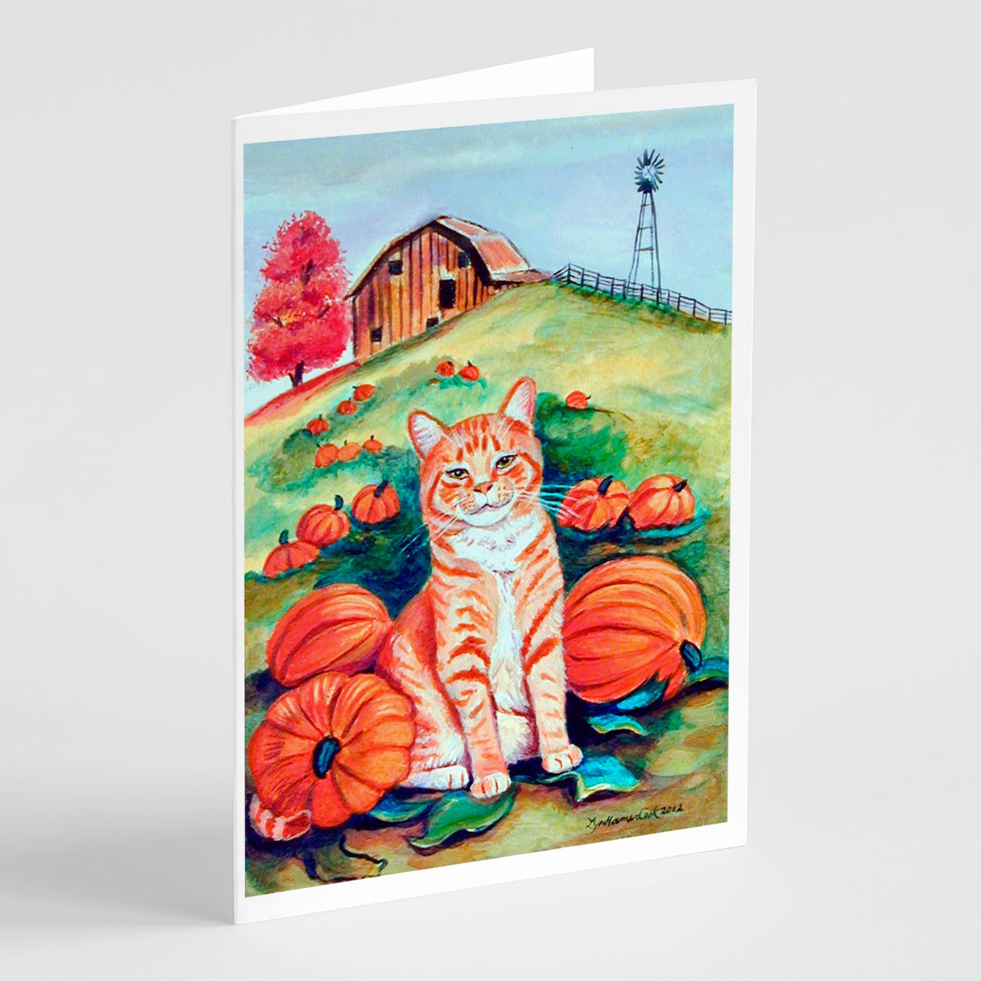 Tabby Cat In Pumpins  Greeting Cards And Envelopes Pack Of 8