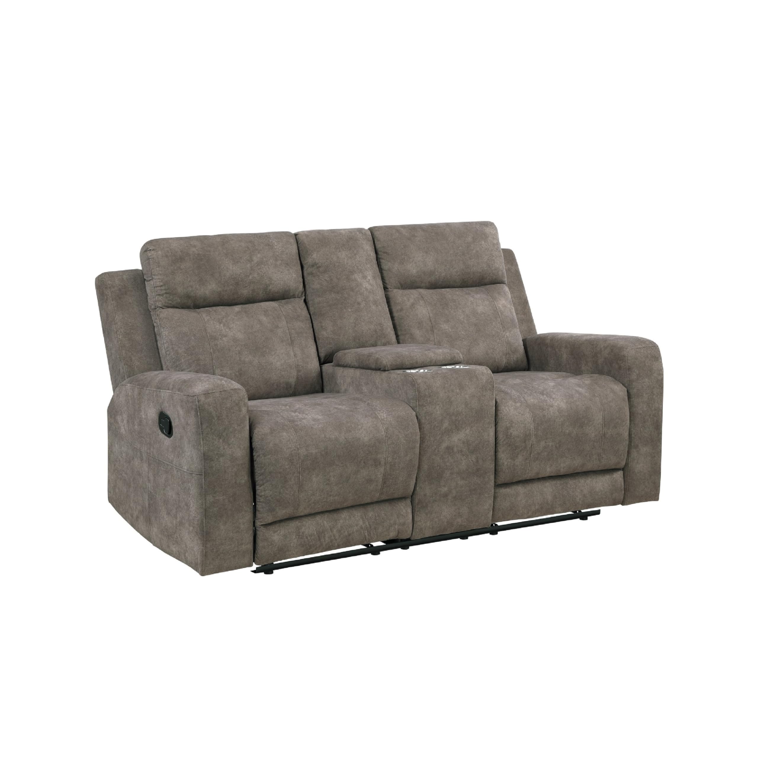 Diti Manual Reclining Loveseat w Console, Cupholders, Brown Microfiber