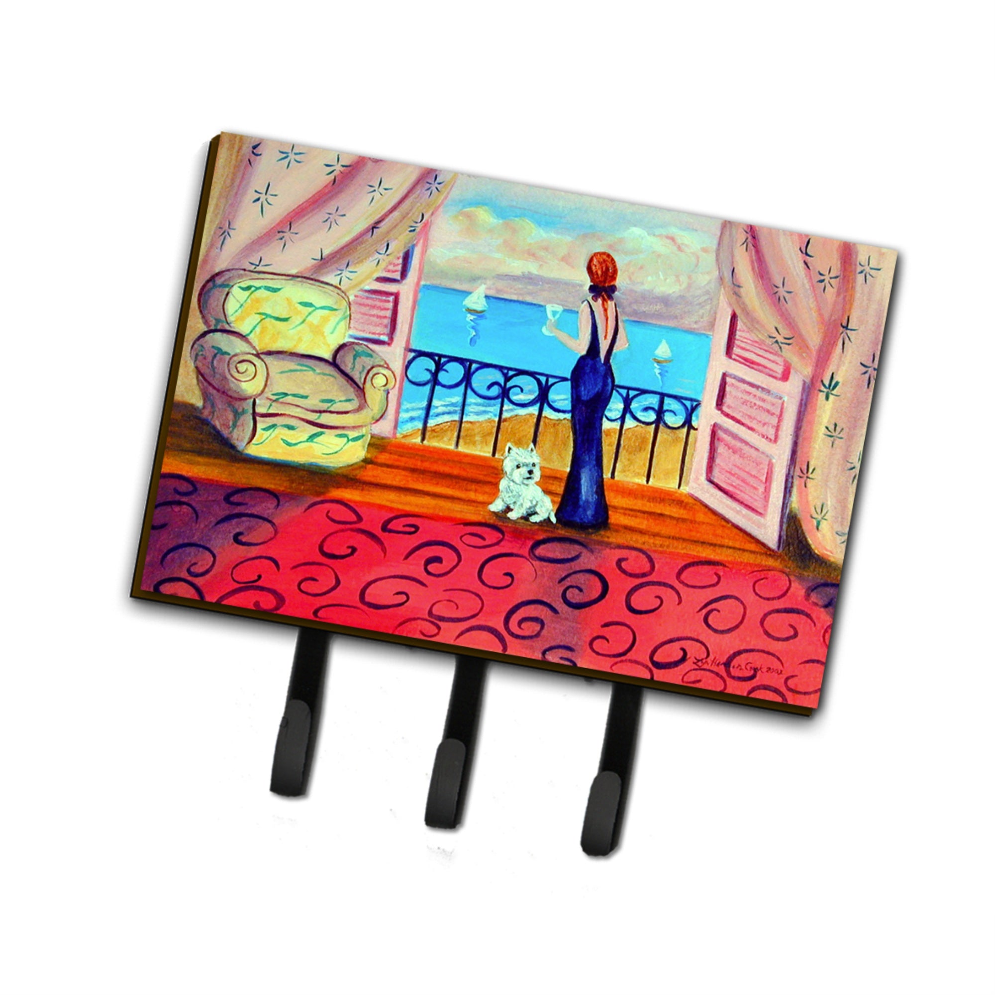 Caroline'S Treasures 7125Th68 Westie With Mom And A View Leash Holder Or Key Hook, Large, Multicolor