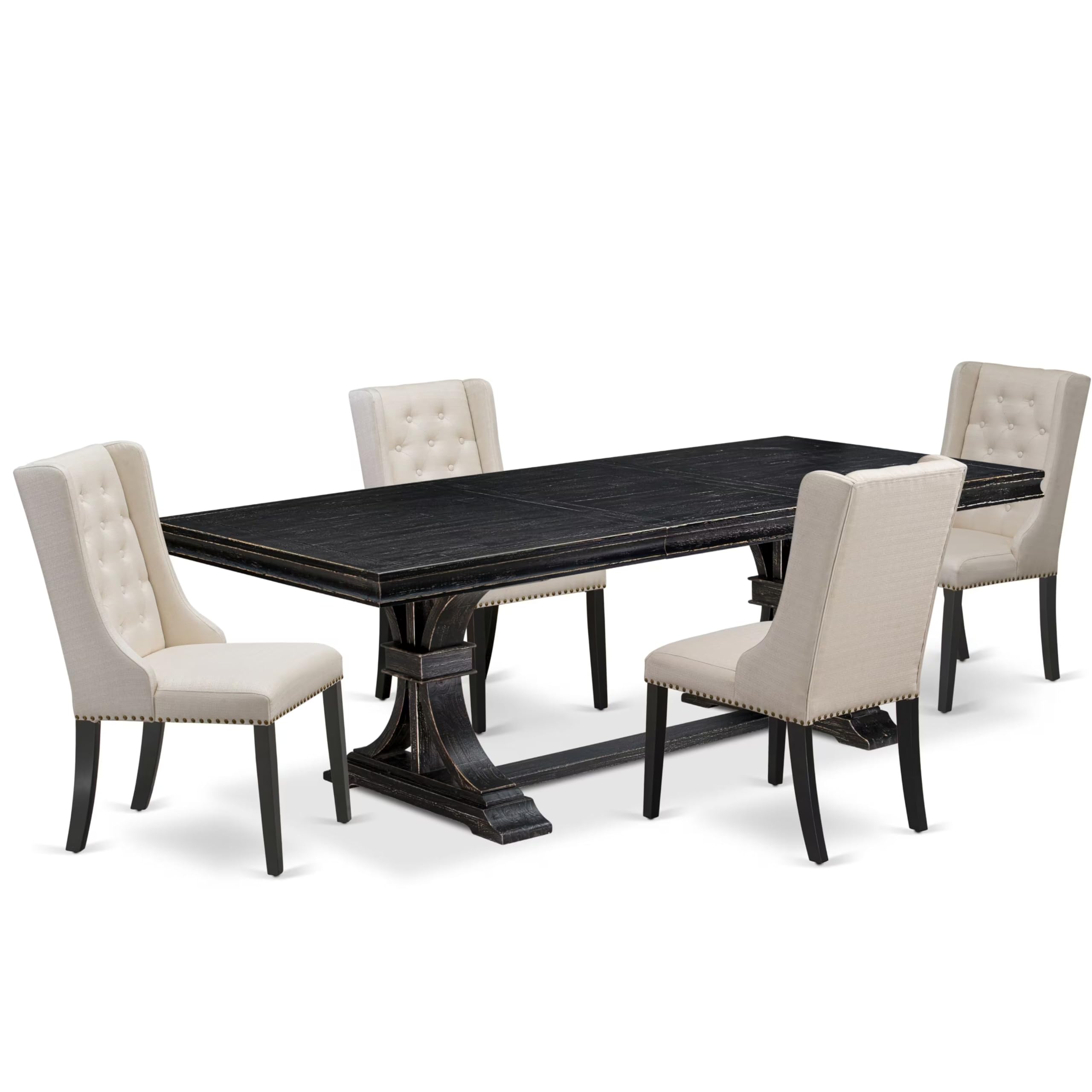 5 piece kitchen table set a dinner table and 4 Linen Fabric dining chairs