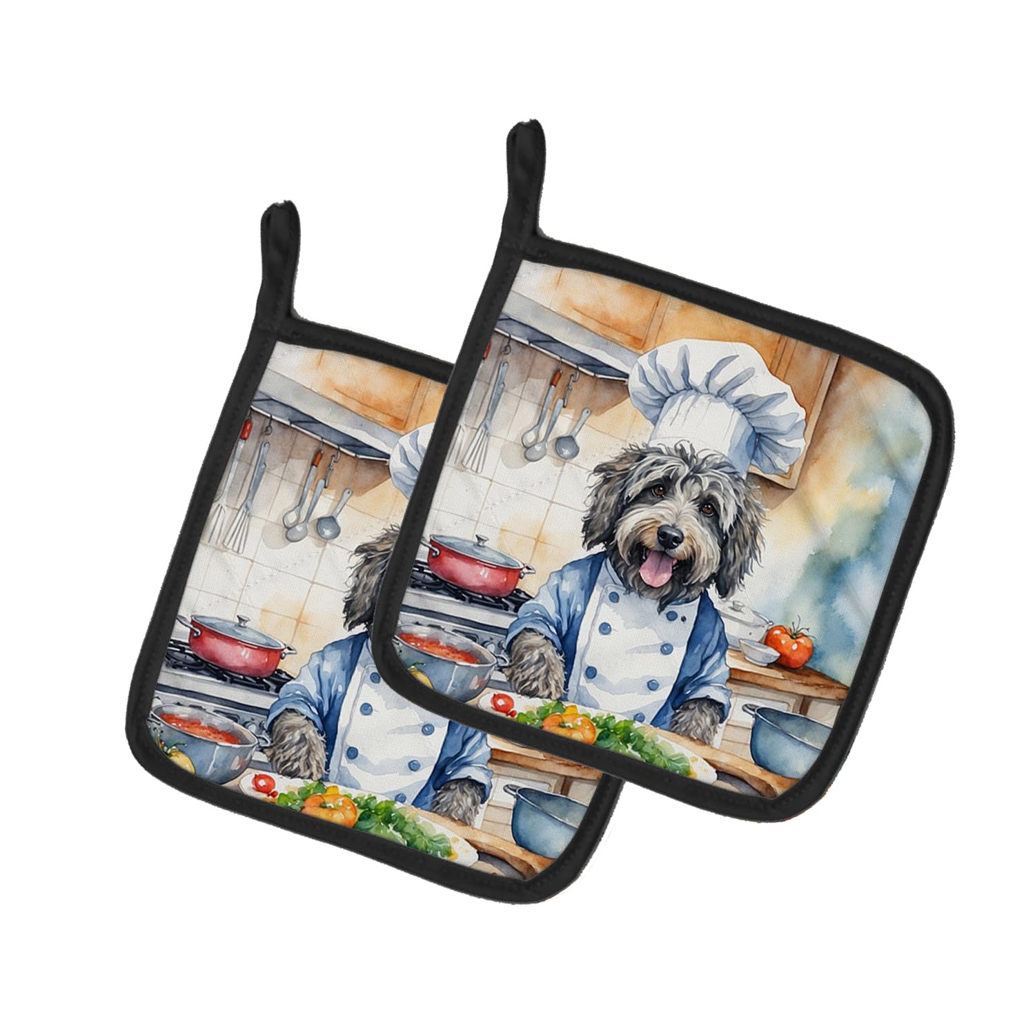 Bergamasco Sheepdog The Chef Pair of Pot Holders