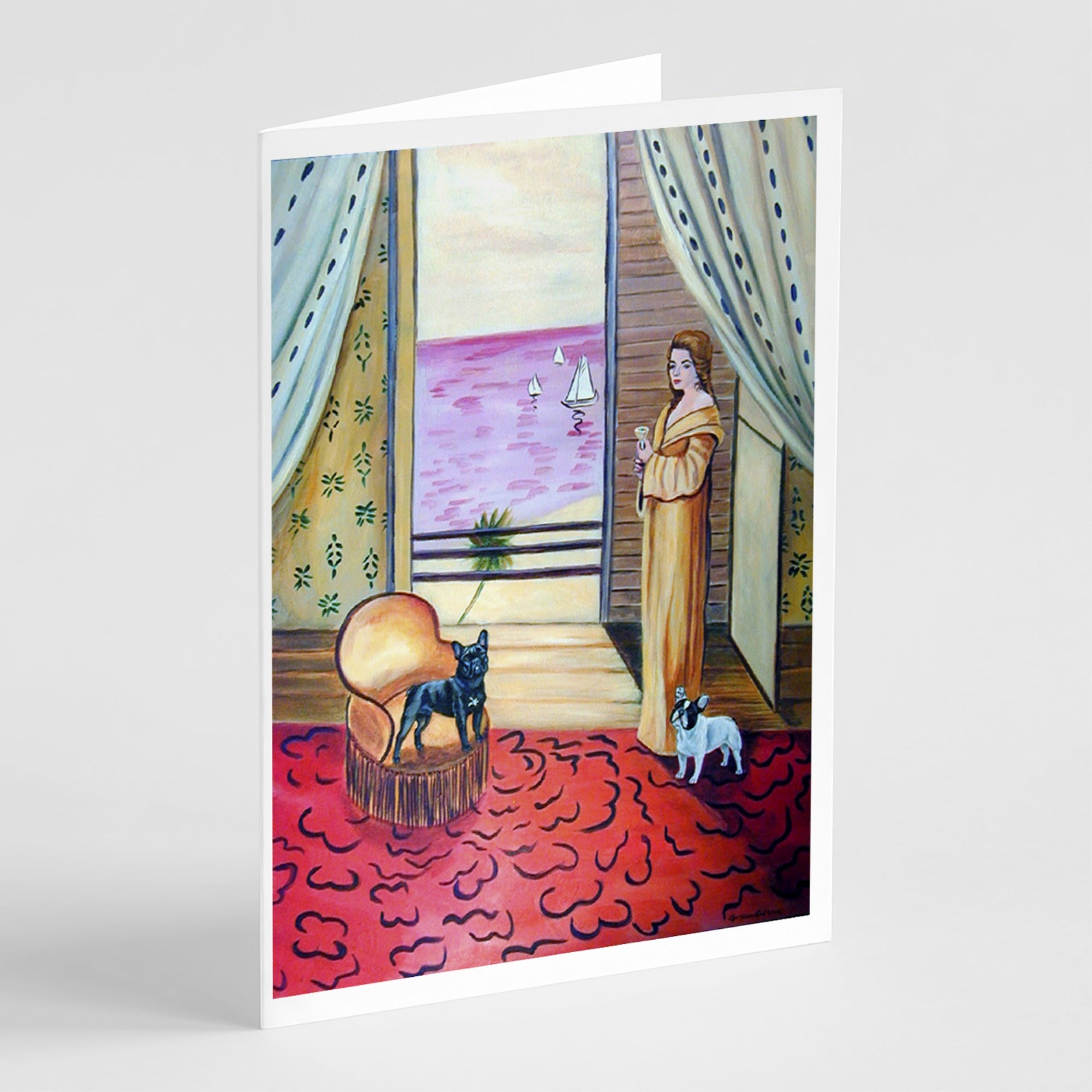 French Bulldog And Lady  Greeting Cards And Envelopes Pack Of 8