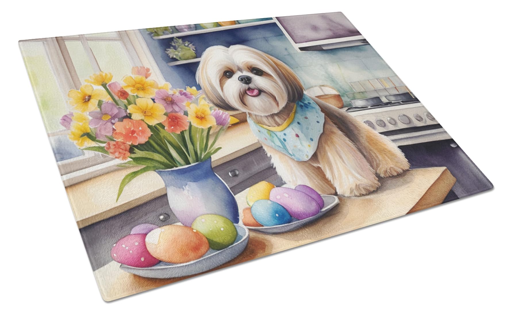 Carolines Treasures DAC6850LCB Decorating Easter Lhasa Apso Glass Cutting Board Decorative Tempered Glass Kitchen Cutting and Serving Board Large Size Chopping Board
