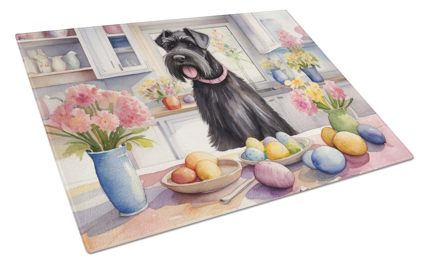 Carolines Treasures DAC6821LCB Decorating Easter Giant Schnauzer Glass Cutting Board Decorative Tempered Glass Kitchen Cutting and Serving Board Large Size Chopping Board