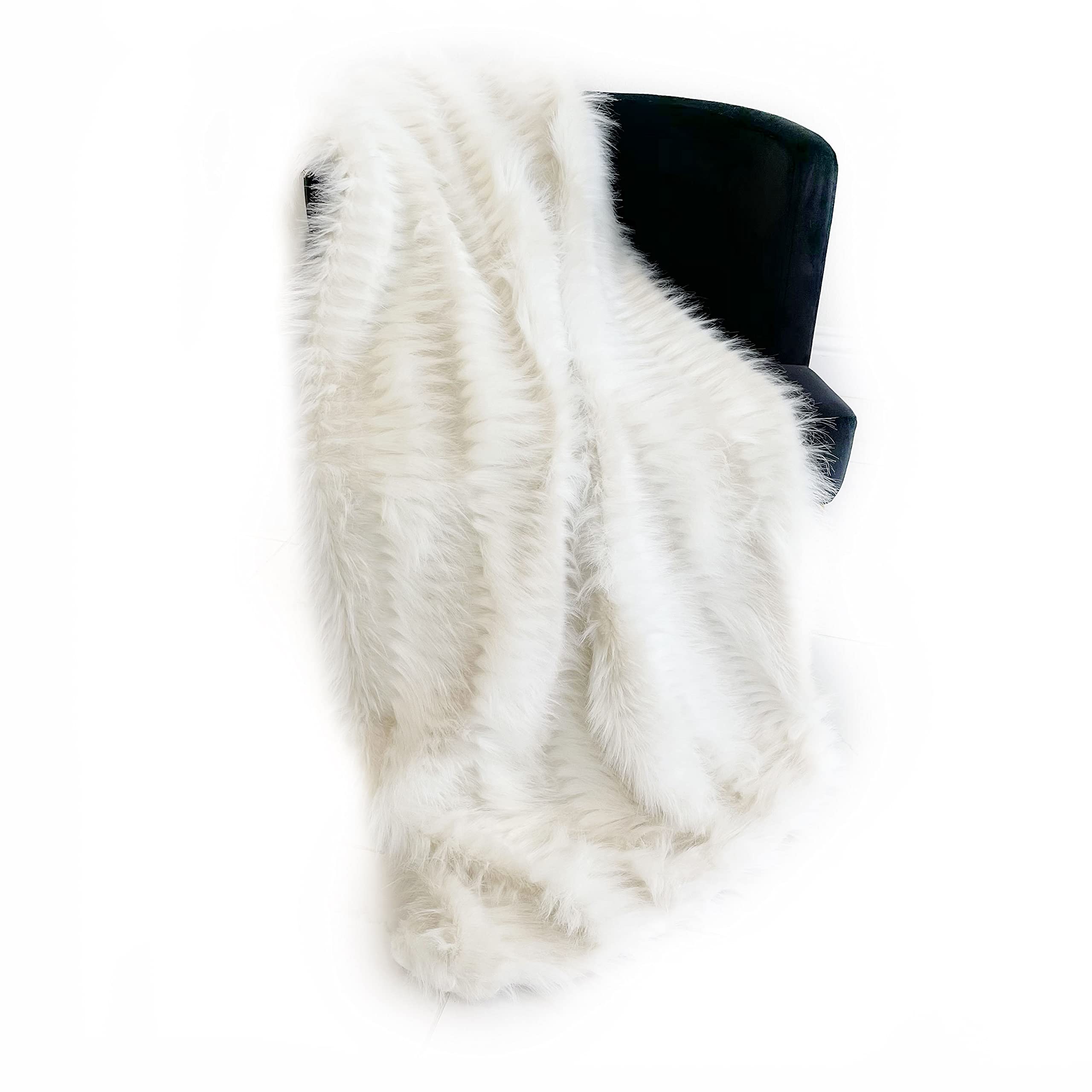 Plutus Off White Exotic Feather Faux Fur Luxury Throw Blanket 60In X 96In