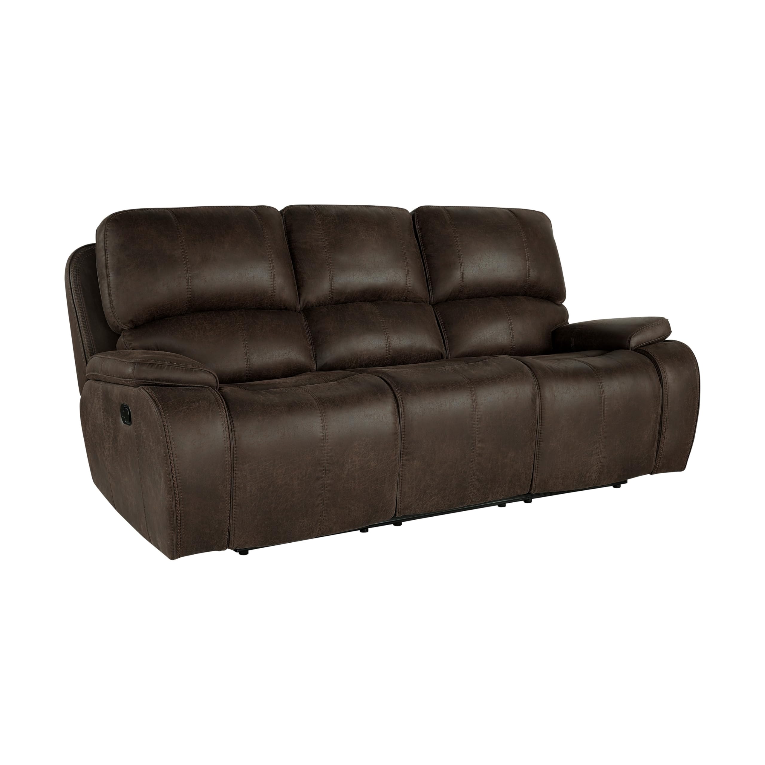 Talo 88 Inch Sofa, Dual Manual Recliner, Cushioned Seat, Brown Faux Leather