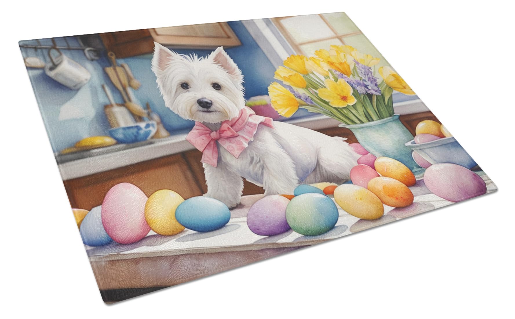 Carolines Treasures DAC6918LCB Decorating Easter Westie Glass Cutting Board Decorative Tempered Glass Kitchen Cutting and Serving Board Large Size Chopping Board