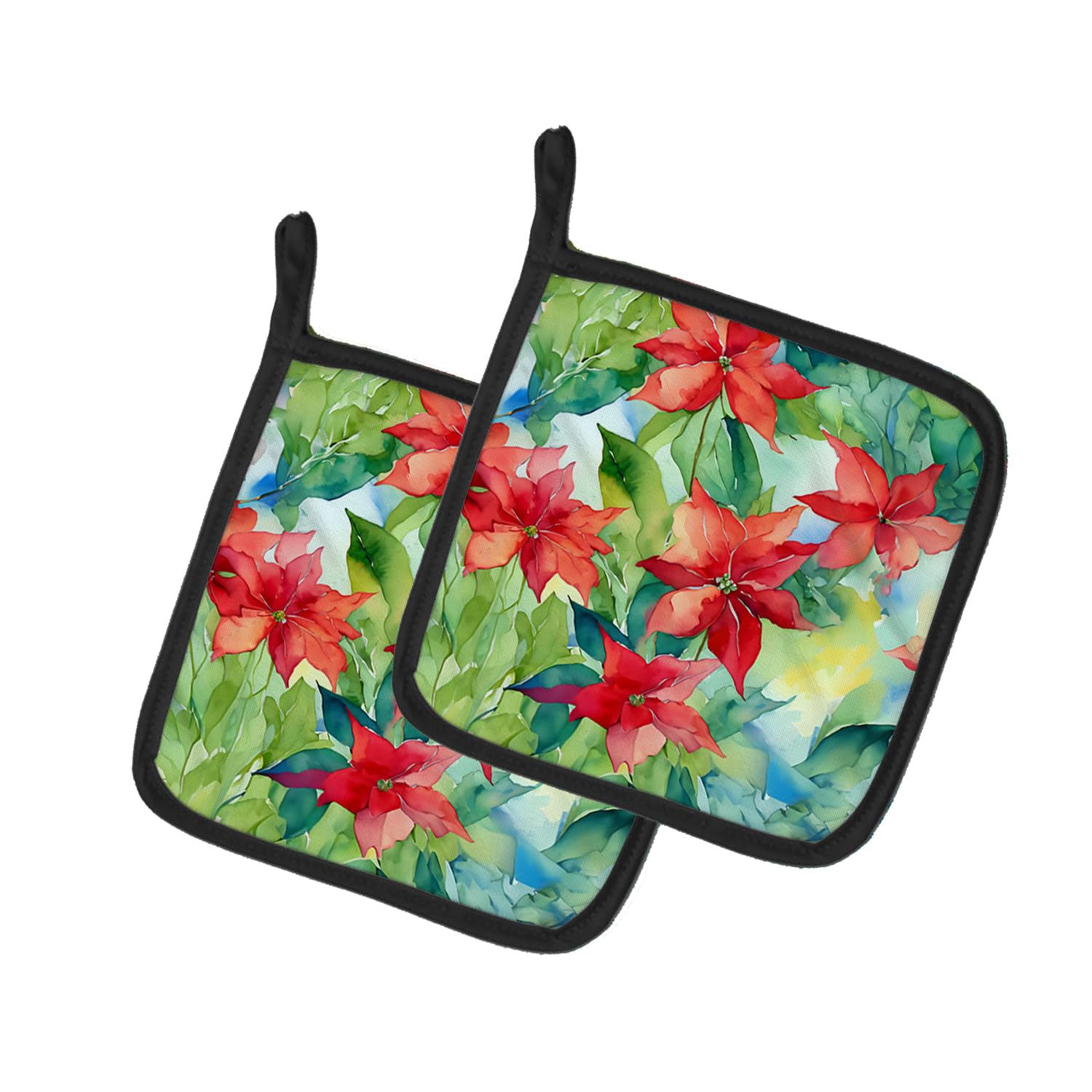 Poinsettias in Watercolor Pair of Pot Holders