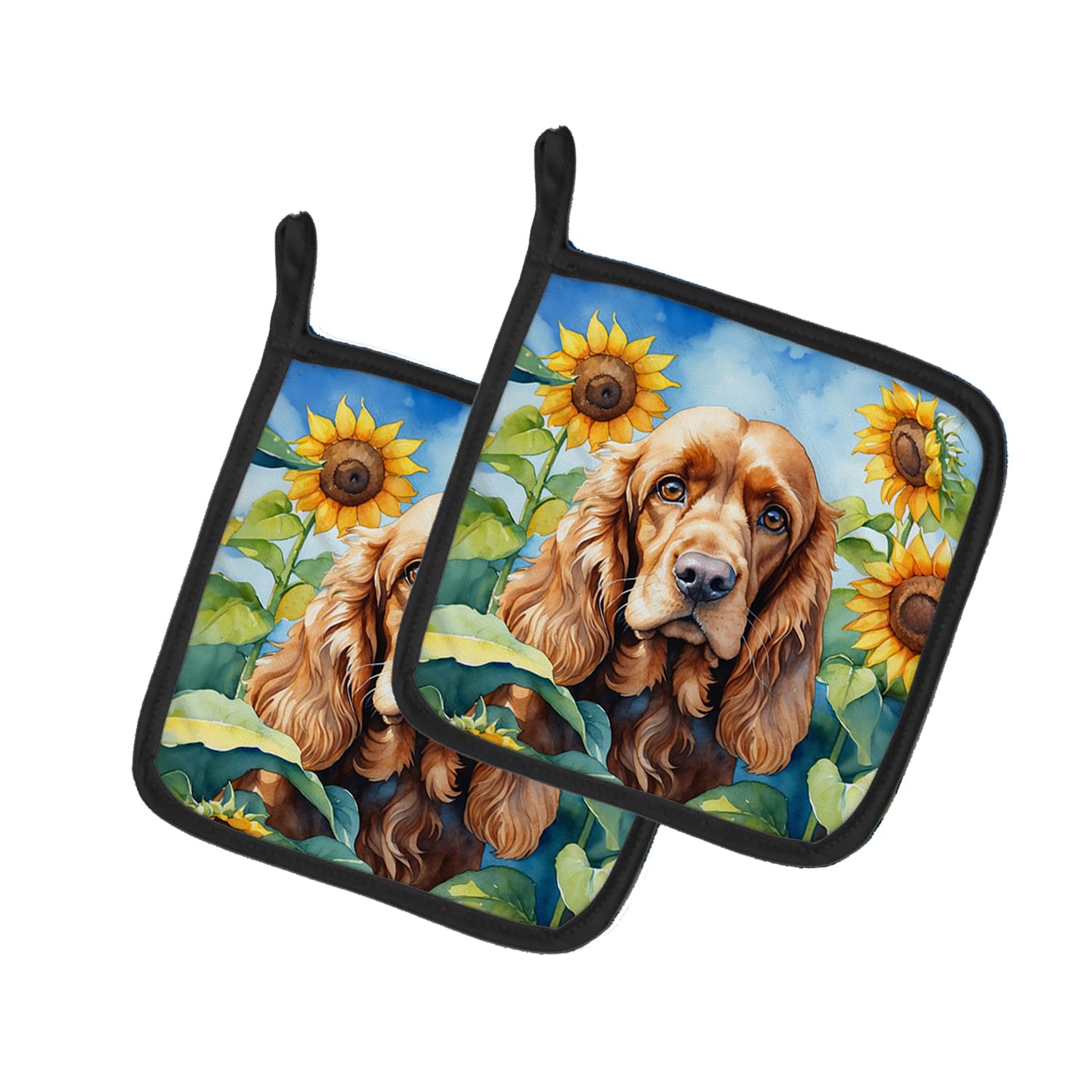 Cocker Spaniel in Sunflowers Pair of Pot Holders