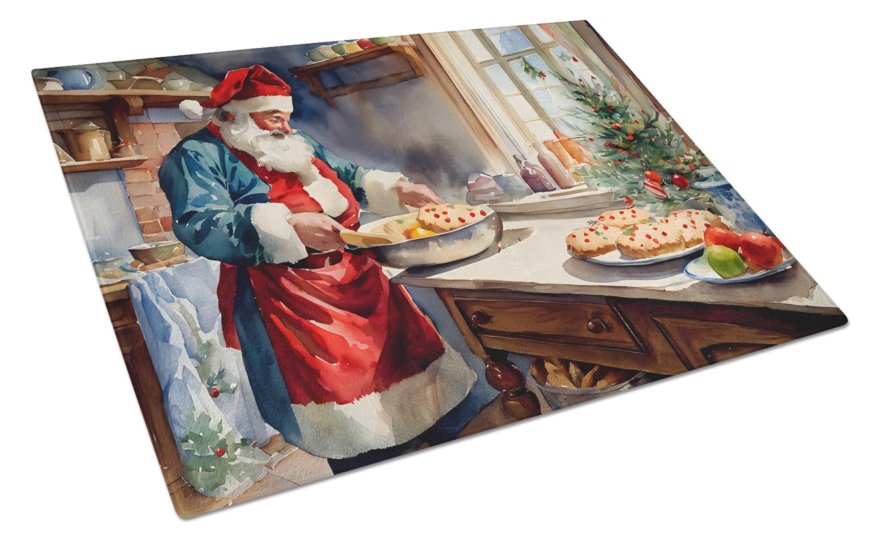 Carolines Treasures DAC3288LCB Cookies with Santa Claus Babbo Natale Glass Cutting Board Large Decorative Tempered Glass Kitchen Cutting and Serving Board Large Size Chopping Board