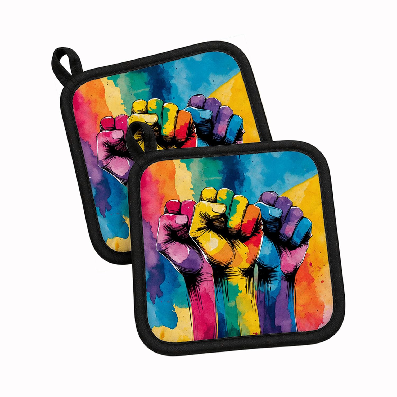 Carolines Treasures Gay Rights are Human Rights Pot Holder Set of 2 Heat Resistant Quilted Hot Pads 7.5 x 7.5 Inch, Insulated Kitchen Trivets for Cooking & Baking