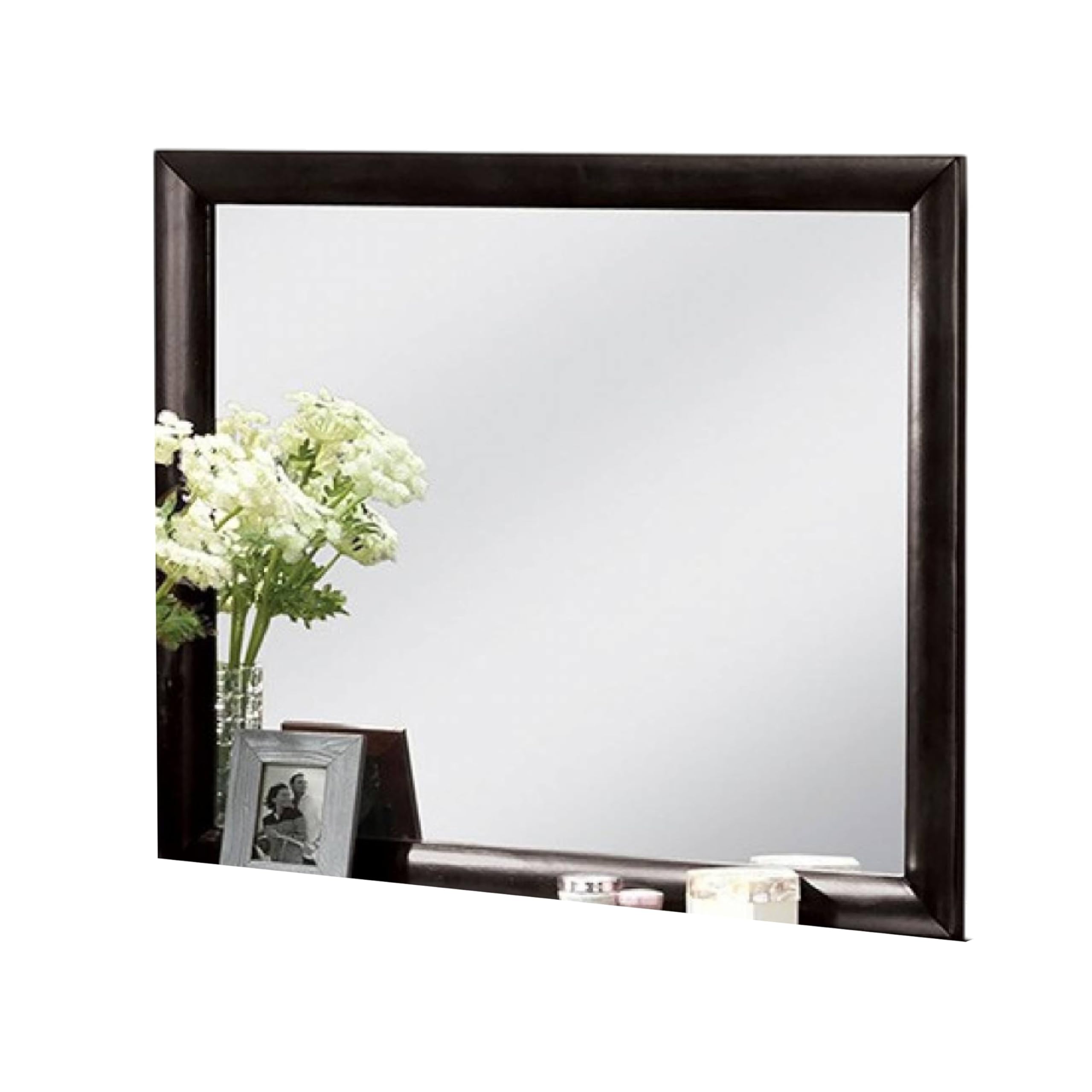 Simo Dresser Vanity Mirror, 40 Inch Modern Black Solid Wood Frame