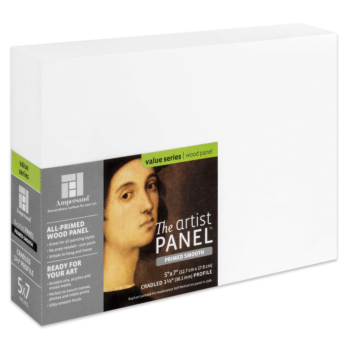 Ampersand Art Supply Wood Gesso Artist Painting Panel: Primed Smooth, 5 X 7, 1-1/2 Cradled Profile
