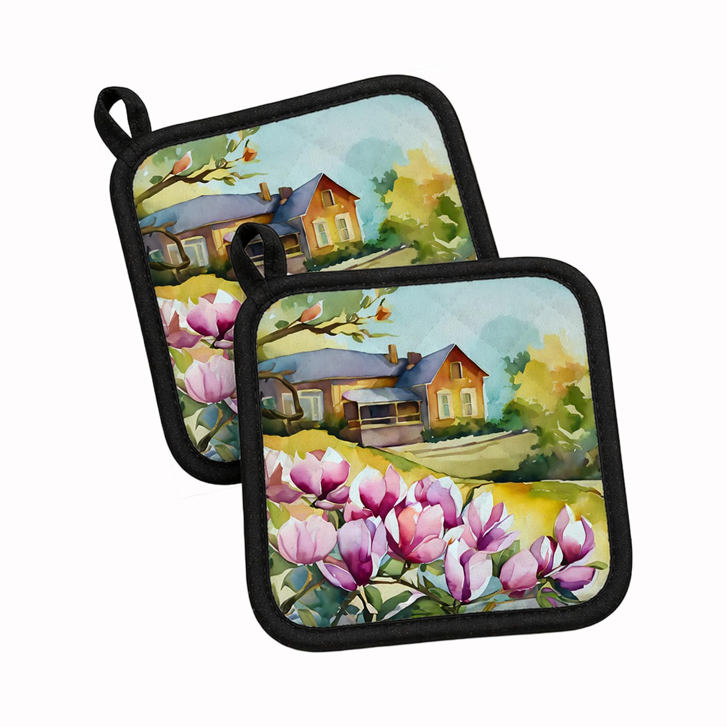 Carolines Treasures Louisiana Magnolias in Watercolor Pair of Pot Holders Kitchen Heat Resistant Pot Holders Sets Oven Hot Pads for Cooking Baking BBQ, 7 1/2 x 7 1/2
