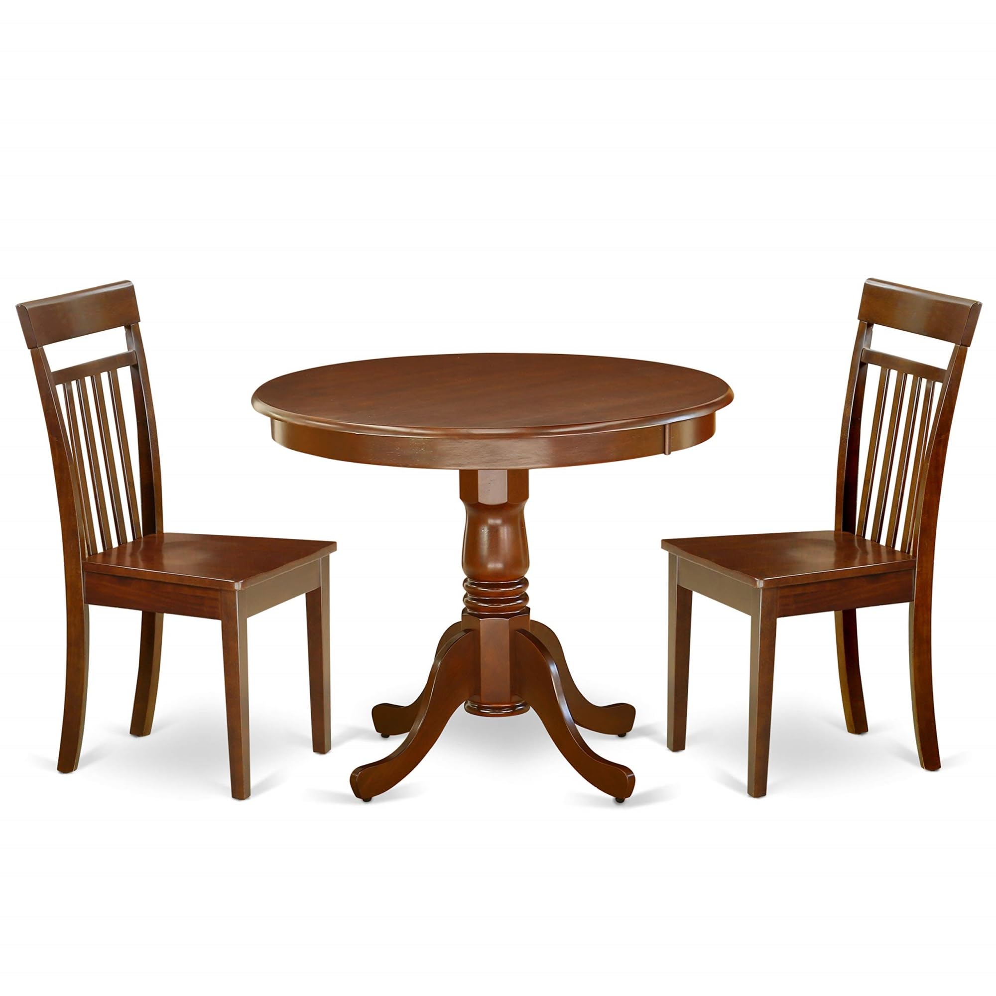 Casafoyer ANCA3-MAH-W 3 Piece Dining Table Set for Small Spaces Contains a Round Kitchen Table with Pedestal and 2 Dining Room Chairs, 36x36 Inch, Mahogany