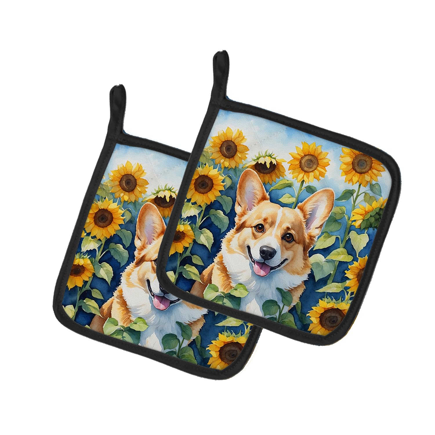Corgi in Sunflowers Pair of Pot Holders