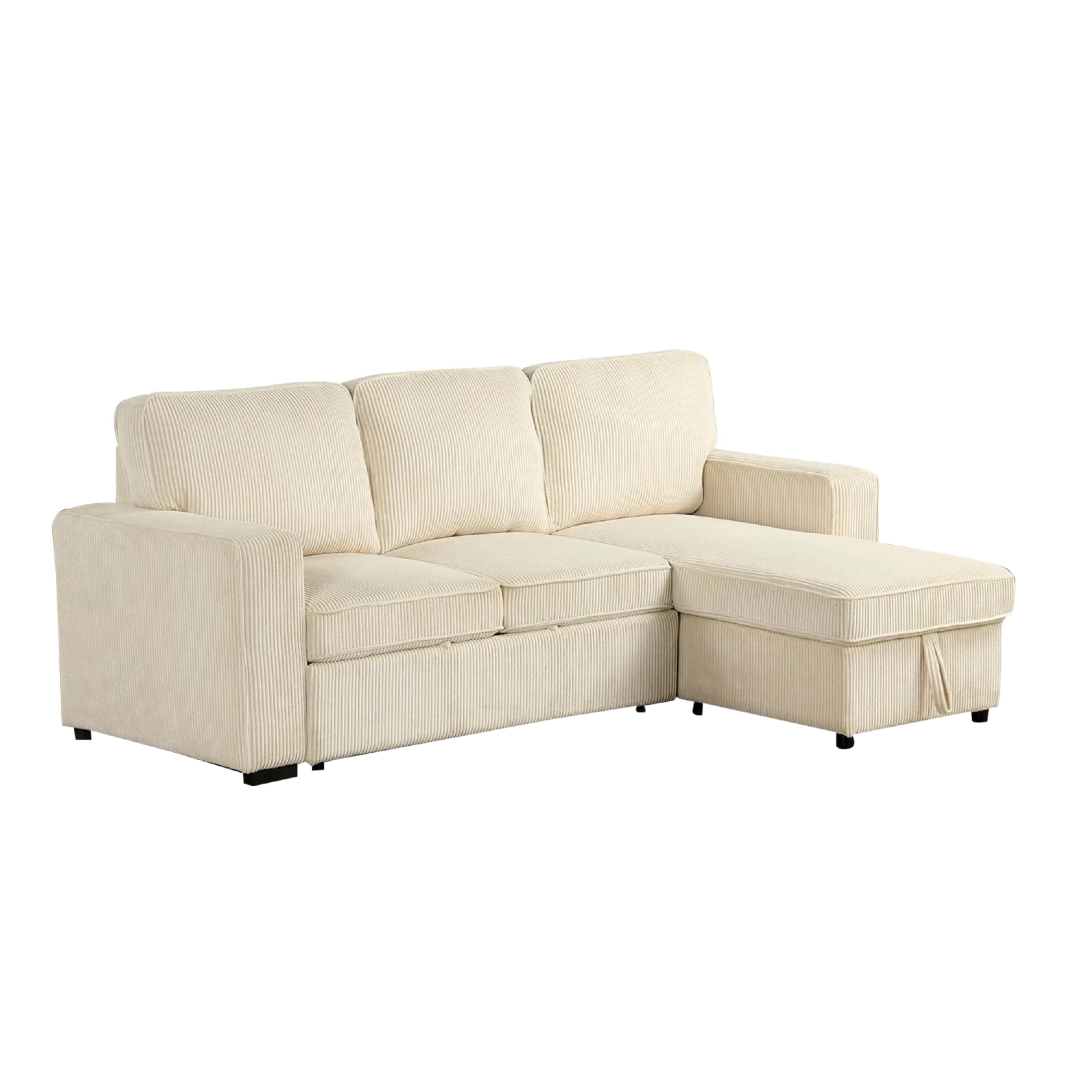 Seya Sleeper L Sectional Sofa, Storage Chaise, Beige Corduroy, 93 Inch