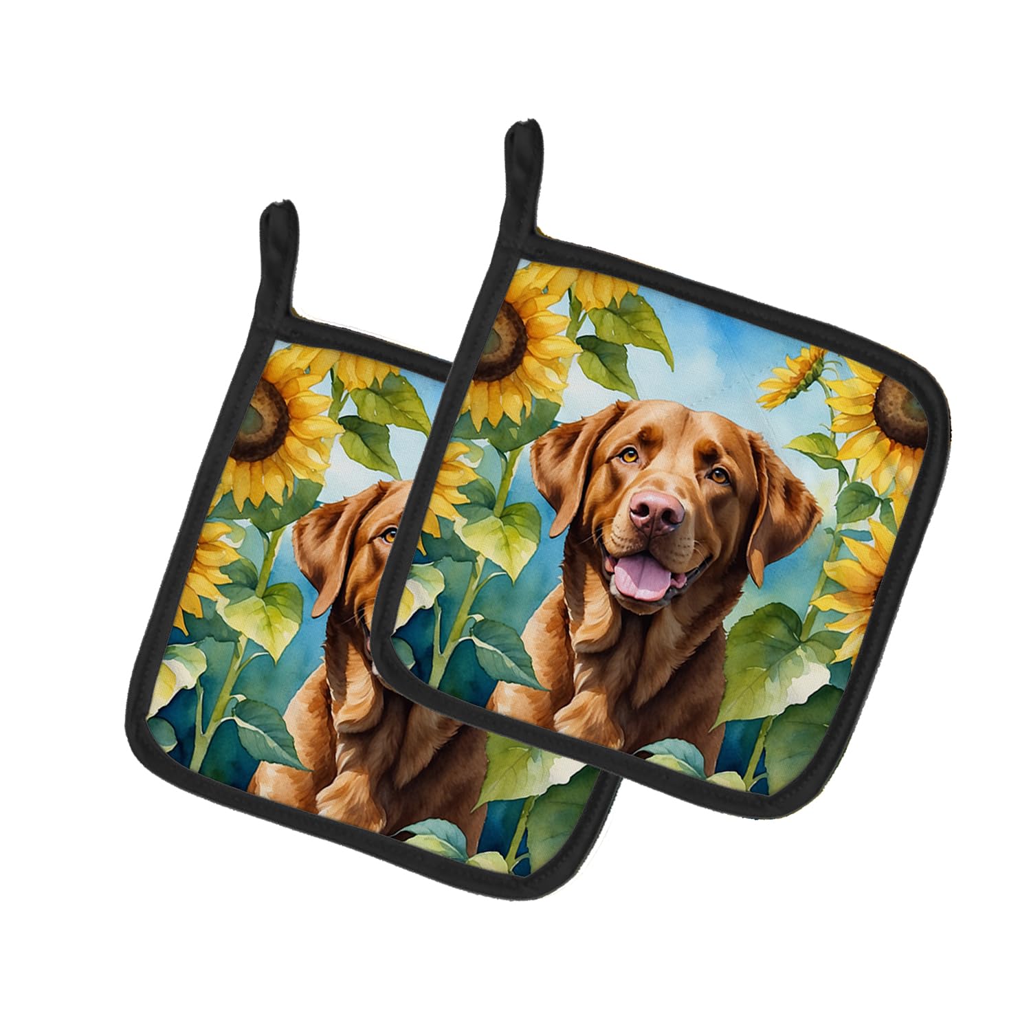 Chesapeake Bay Retriever in Sunflowers Pair of Pot Holders