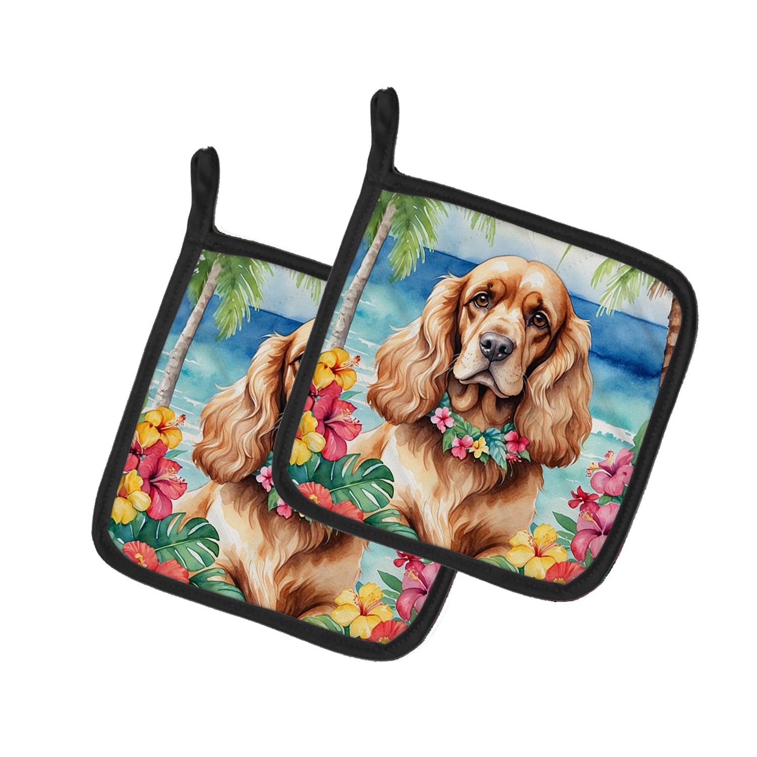 Cocker Spaniel Luau Pair of Pot Holders
