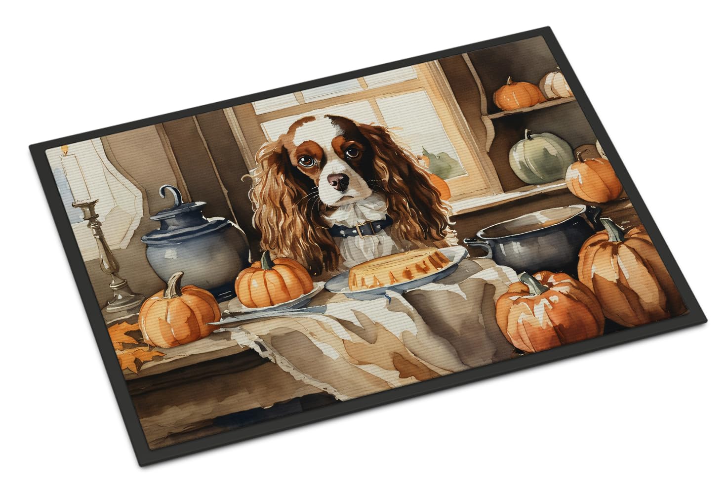 Carolines Treasures DAC1760MAT Cavalier Spaniel Fall Kitchen Pumpkins Doormat 18x27 Front Door Mat Indoor Outdoor Rugs for Entryway, Non Slip Washable Low Pile, 18H X 27W