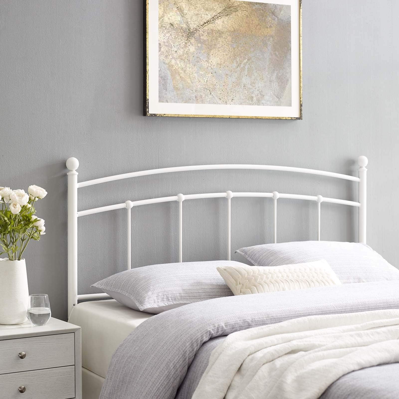 Abigail Queen Metal Headboard - White