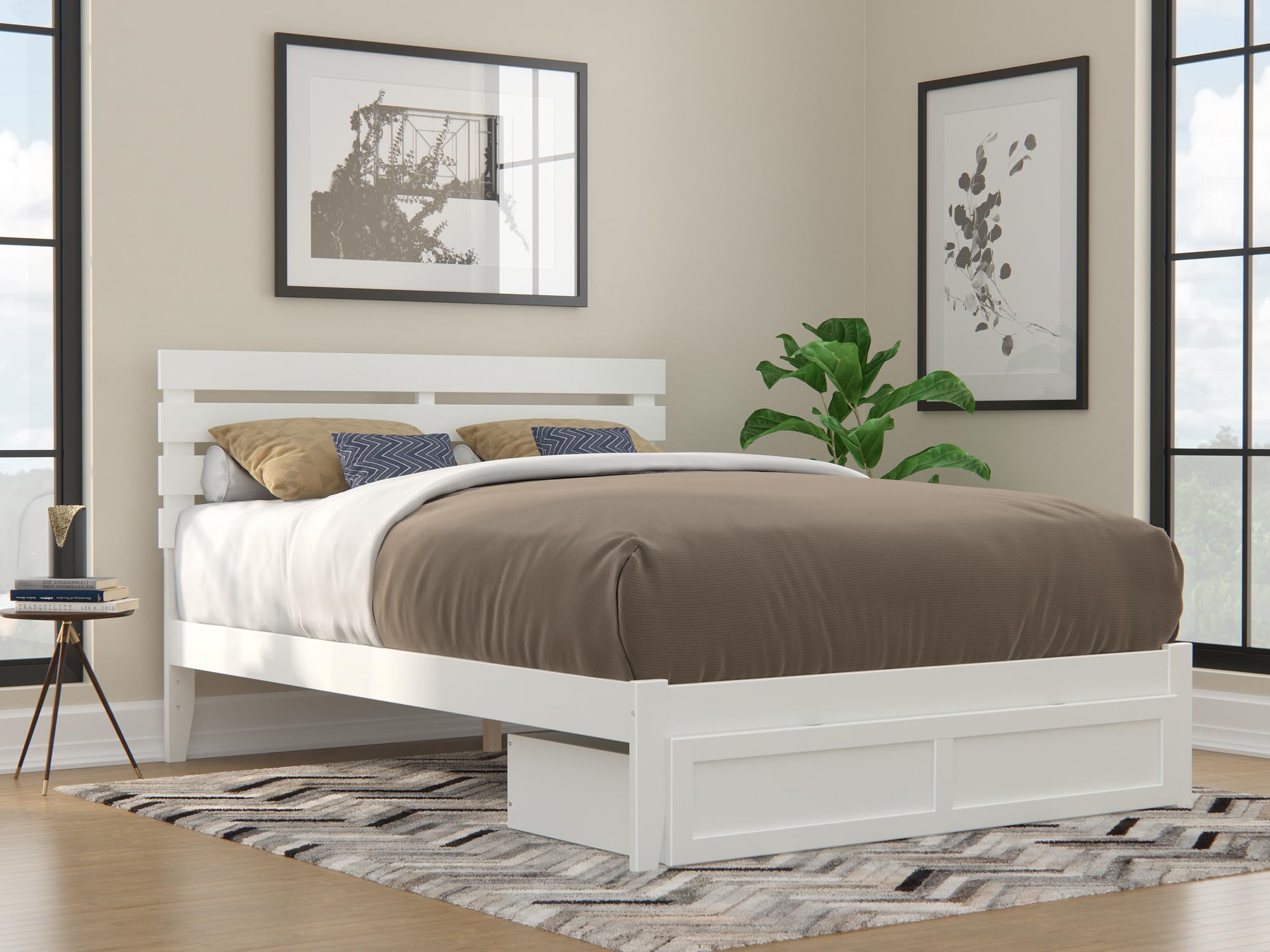 Oxford Queen Bed with Foot Drawer and USB Turbo Charger in White