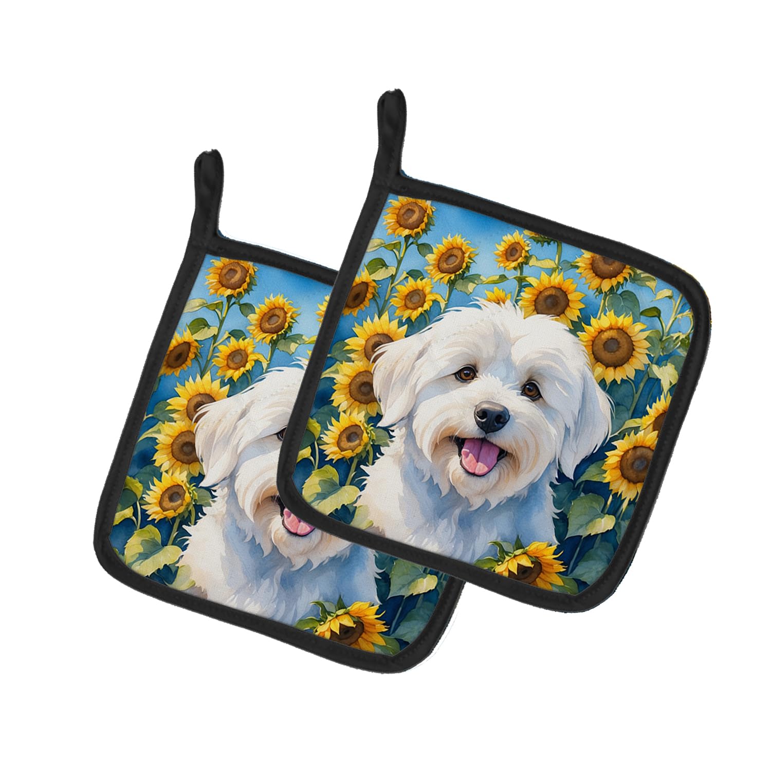 Coton de Tulear in Sunflowers Pair of Pot Holders