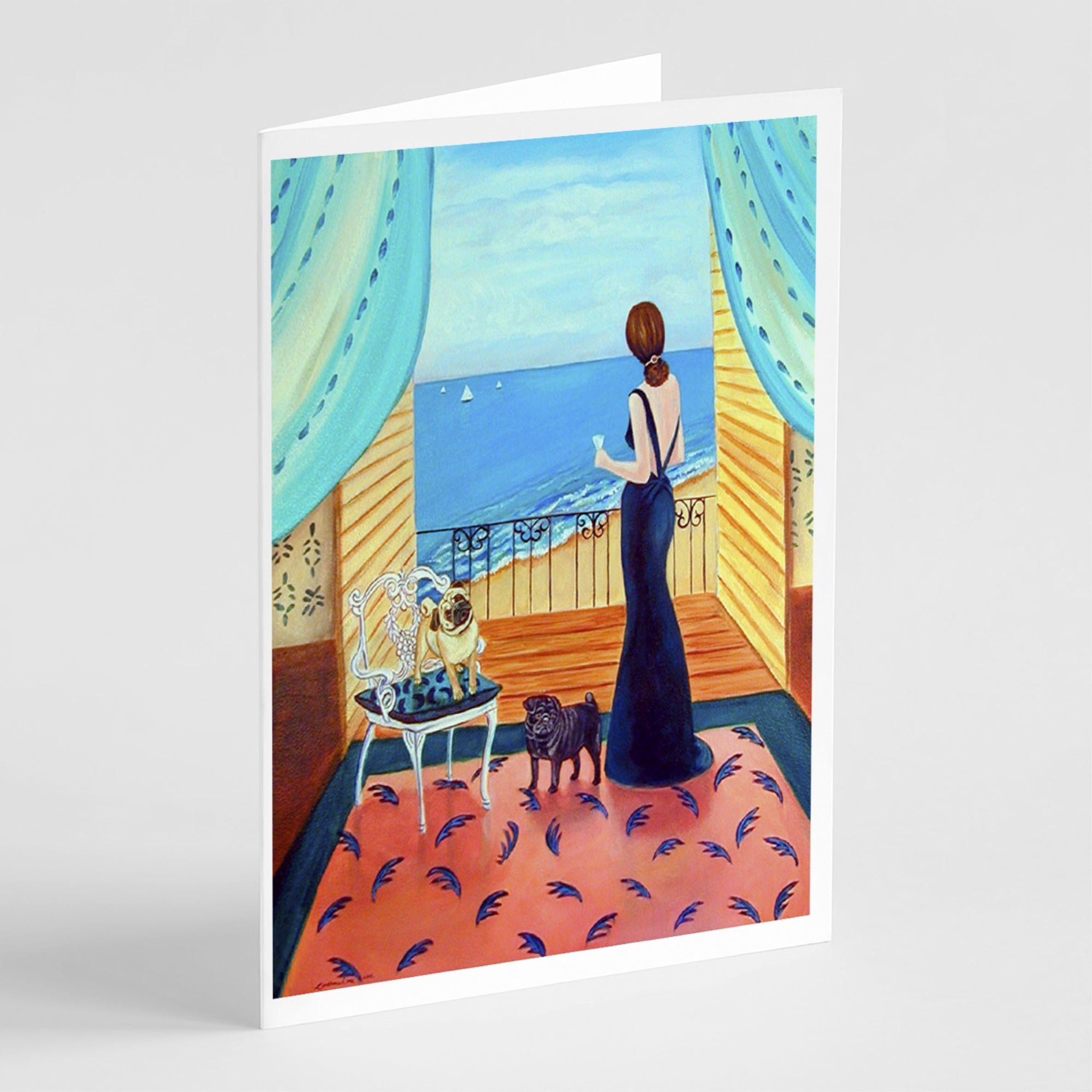 Lady With Her Pug  Greeting Cards And Envelopes Pack Of 8