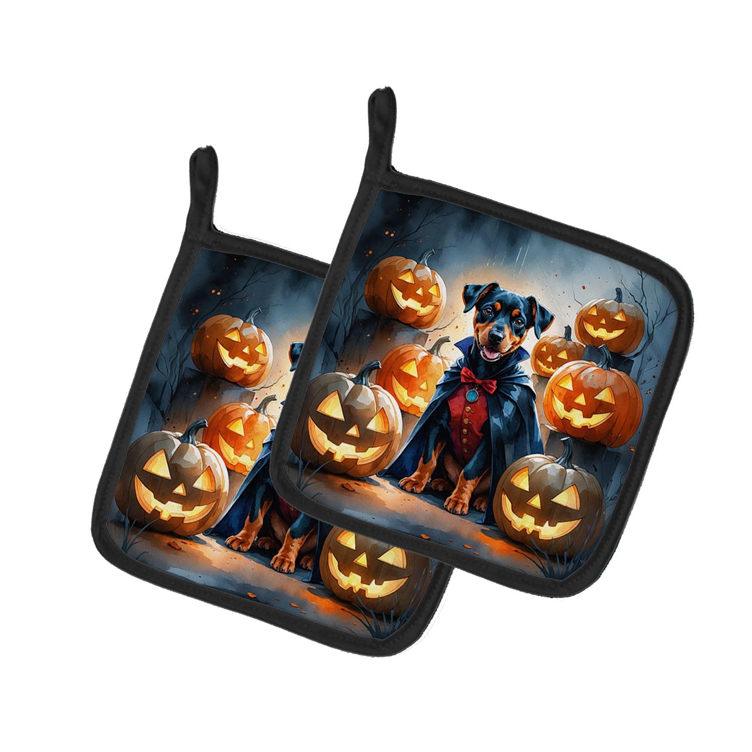 Carolines Treasures Doberman Pinscher Puppy Halloween Pair of Pot Holders Kitchen Heat Resistant Pot Holders Sets Oven Hot Pads for Cooking Baking BBQ, 7 1/2 x 7 1/2