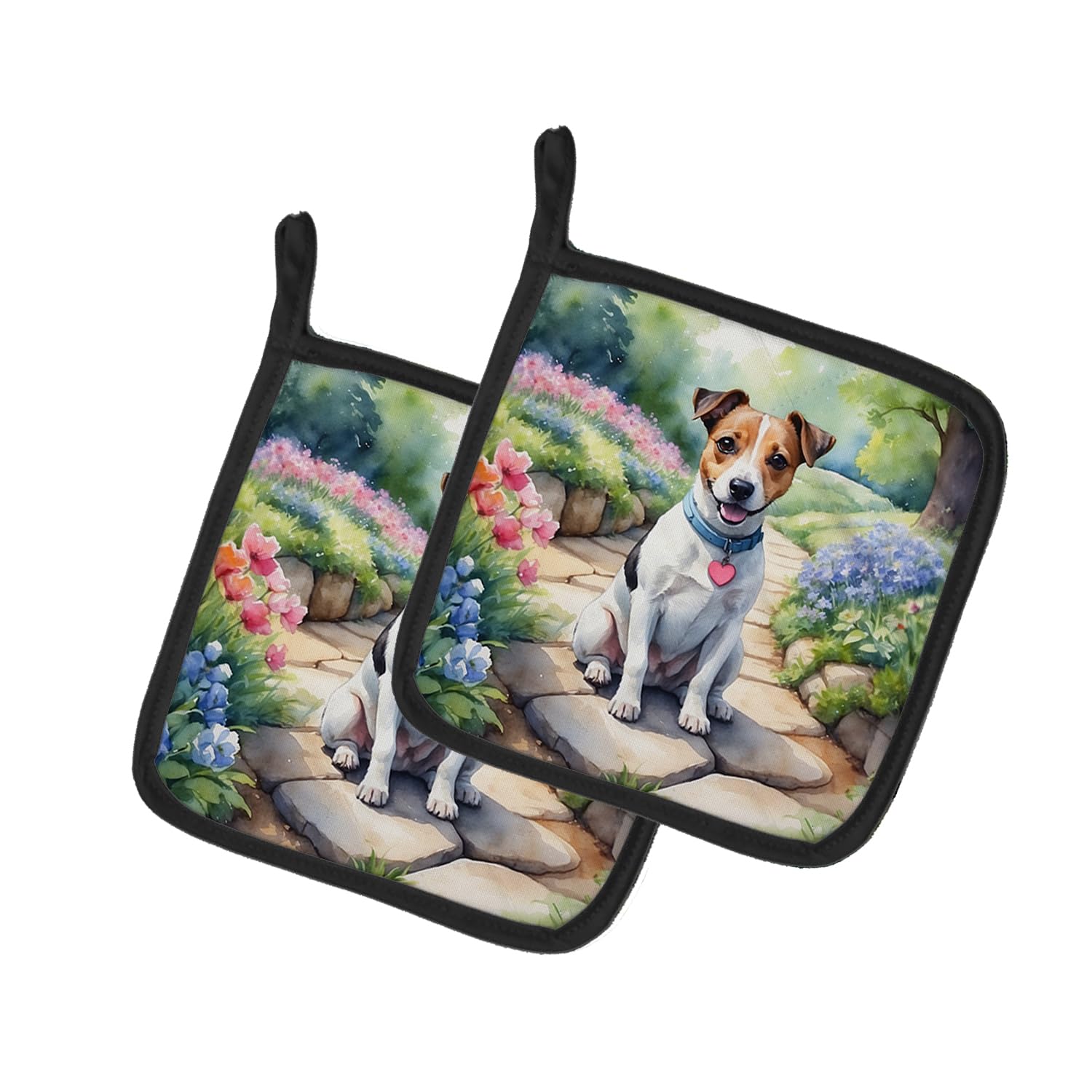 Jack Russell Terrier Spring Path Pair of Pot Holders