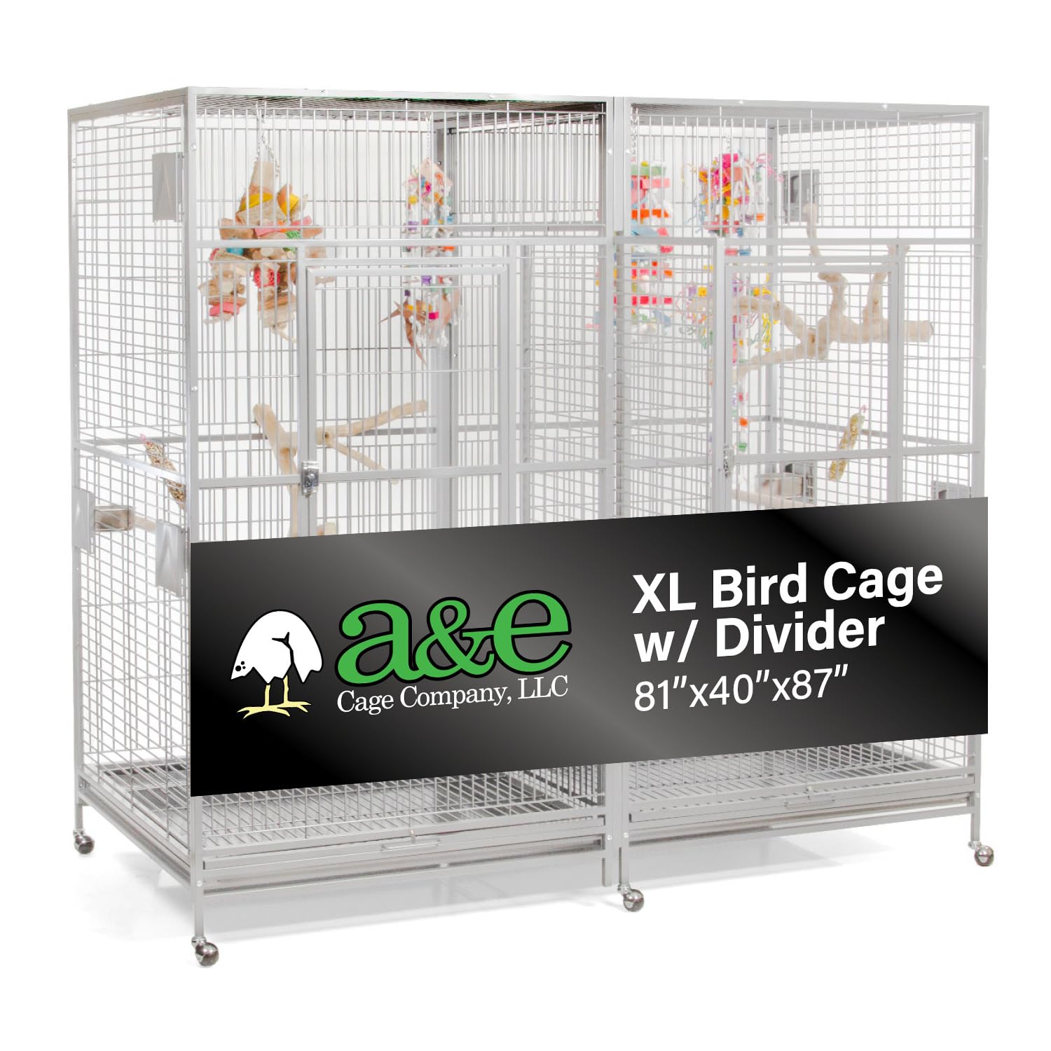 80x40″ Double Macaw Cage with Divider 8040FL Platinum″