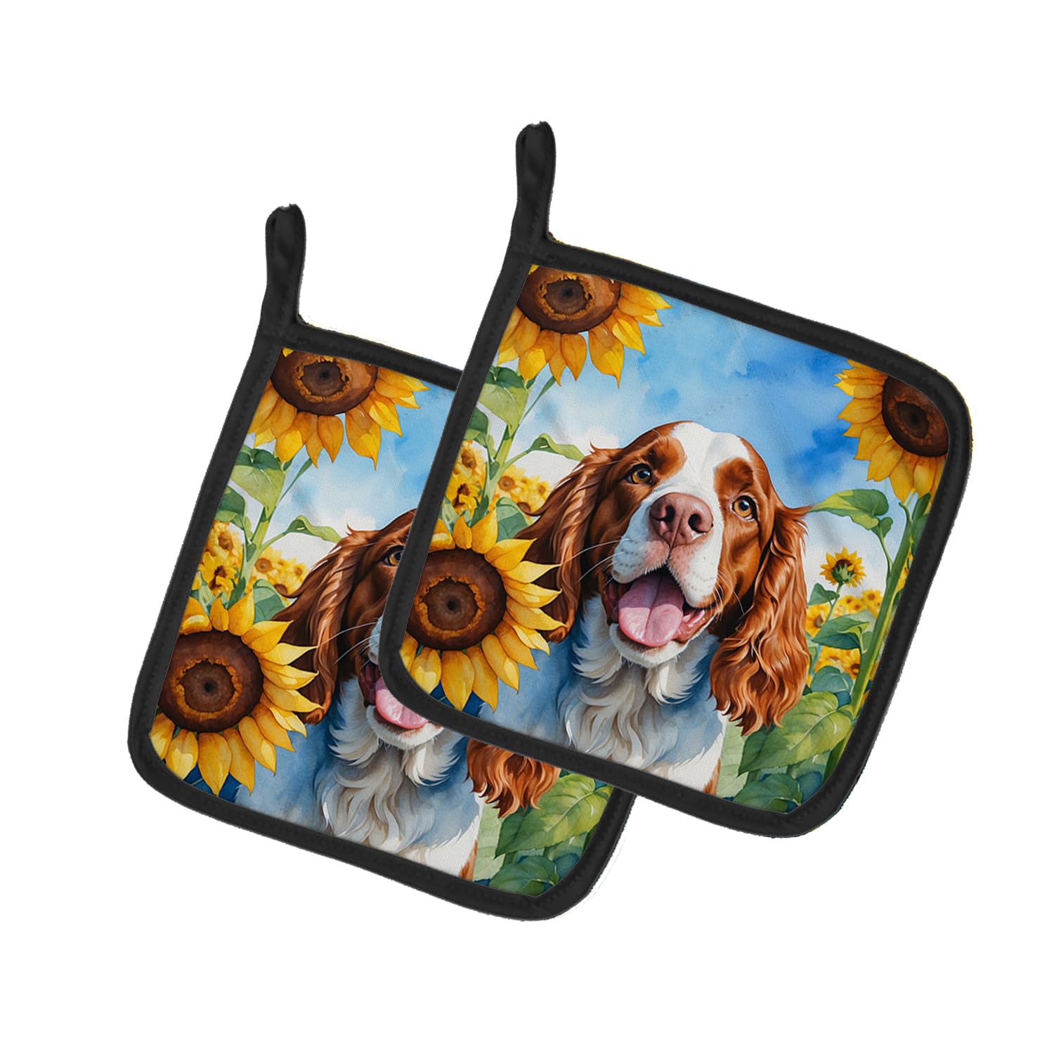 Welsh Springer Spaniel in Sunflowers Pair of Pot Holders