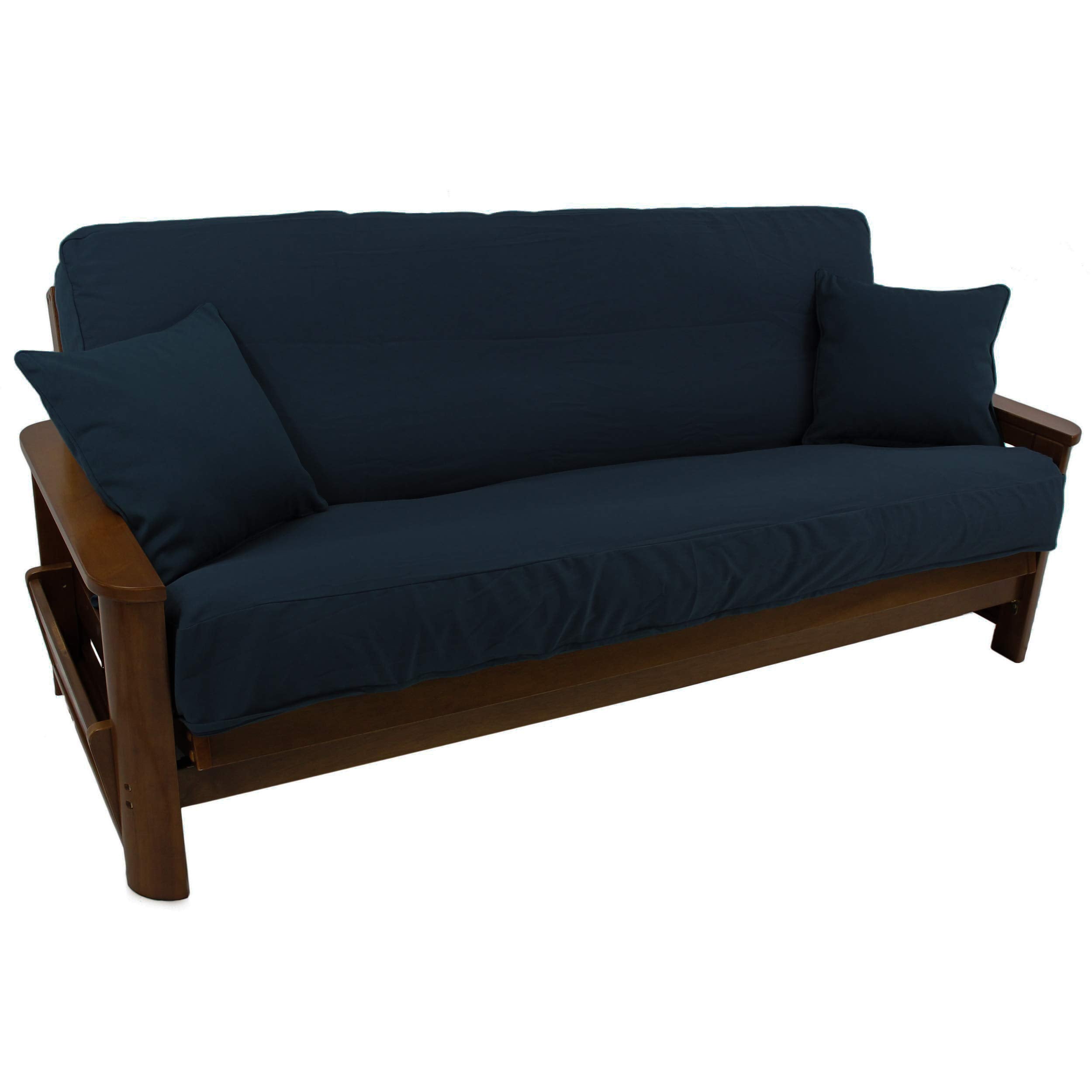 Solid Twill 8 to 9-inch Full Futon Cover Set with Two 18-inch Throw Pillows (Set of 3) - Navy