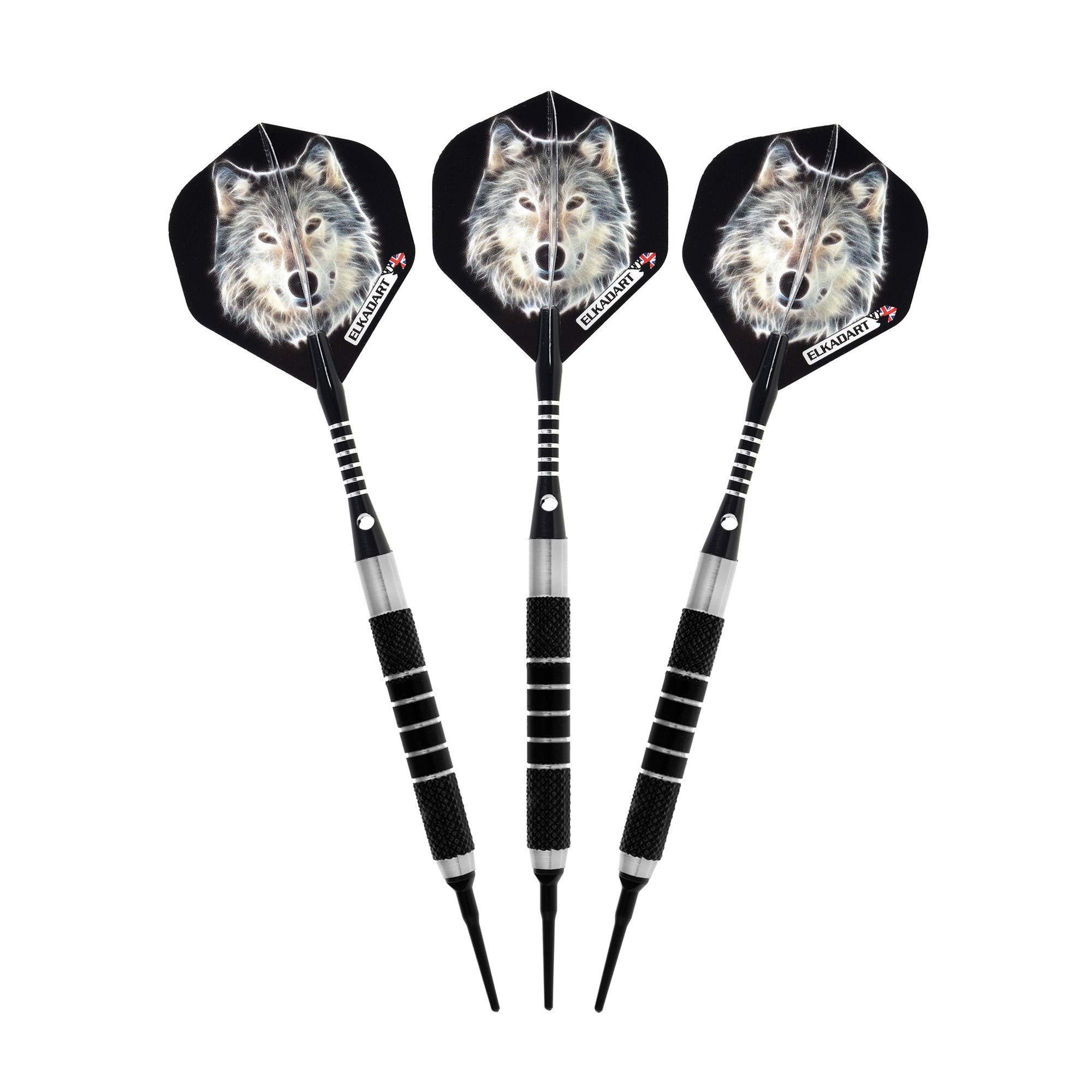 Elkadart Lone Wolf Soft Tip Darts Silver With Black Knurling 18 Grams