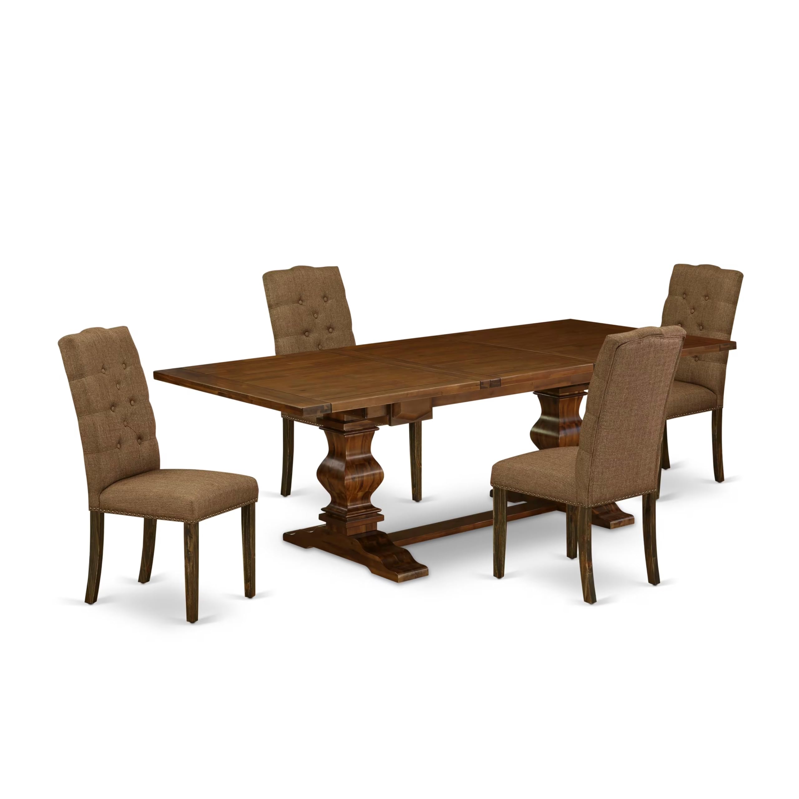 5-pieces dining table set with Chairs Legs and Brown Beige Linen Fabric