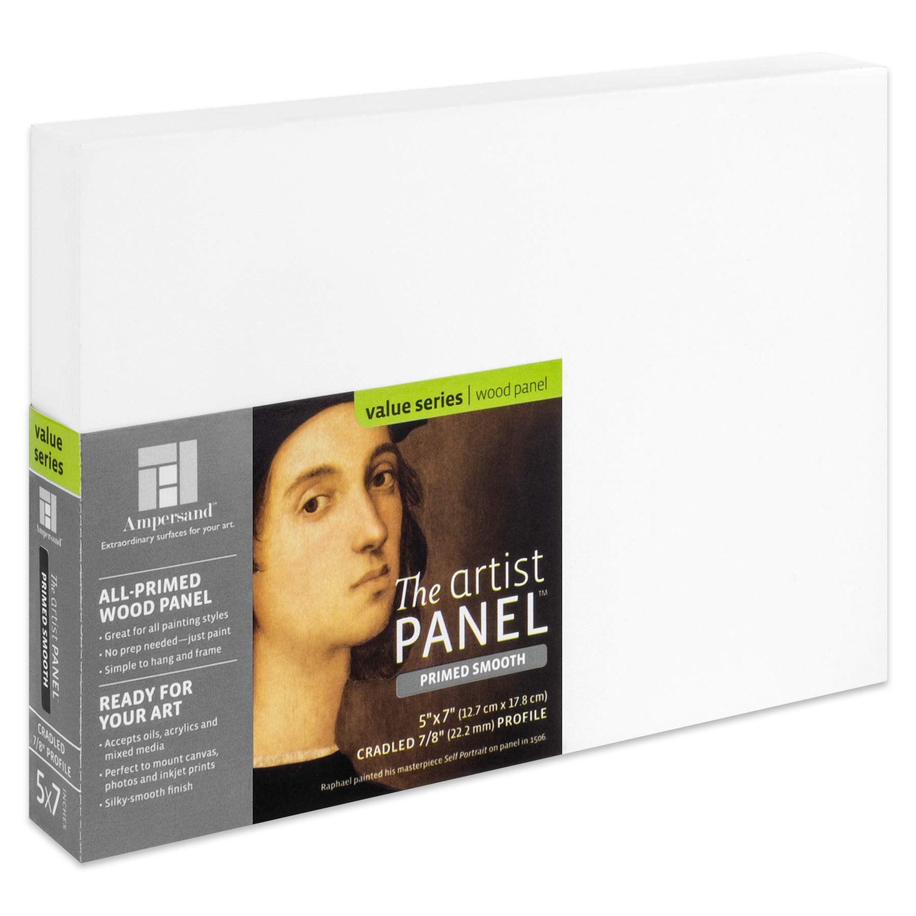 Ampersand Art Supply Wood Gesso Artist Painting Panel: Primed Smooth, 5 X 7, 7/8 Cradled Profile