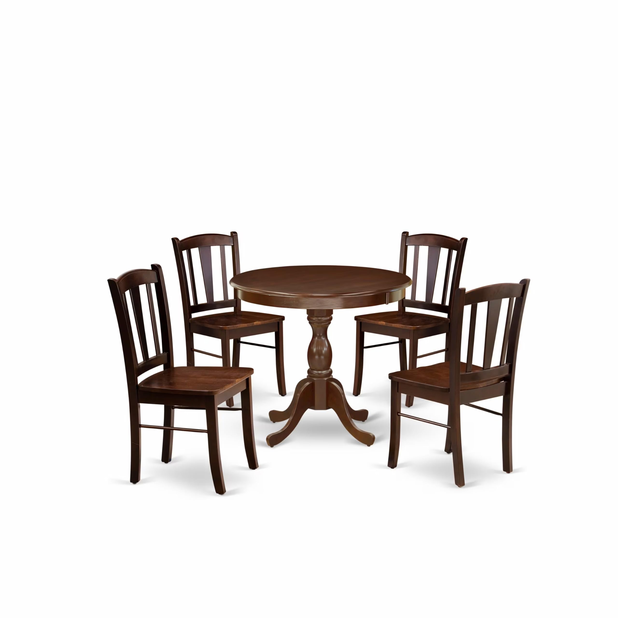 East West Furniture - AMDL5-MAH-W - 5-Piece Modern Dining Set- 4 Dining Chair and Wood Dining Table - Wooden Seat and Slatted Chair Back - Mahogany Finish
