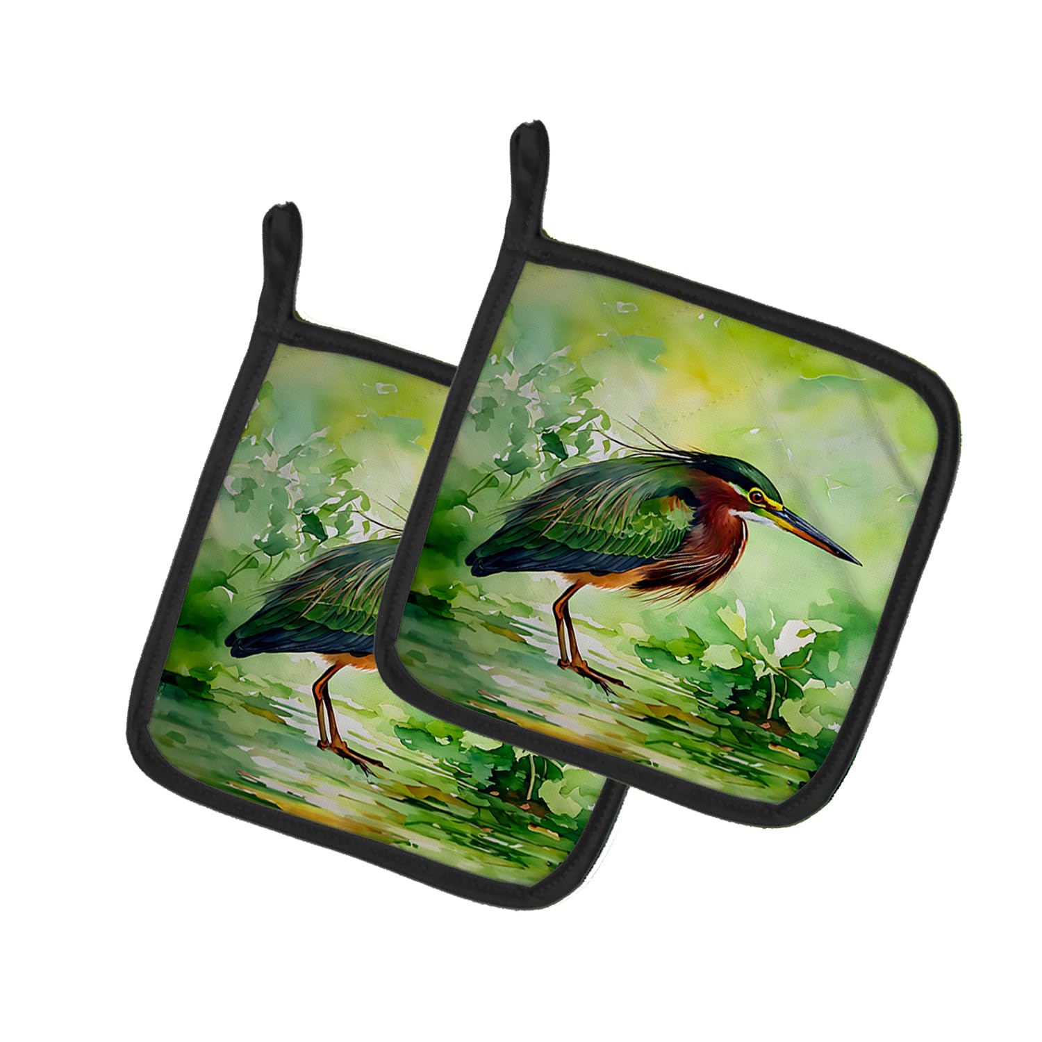 Green Heron Pair of Pot Holders
