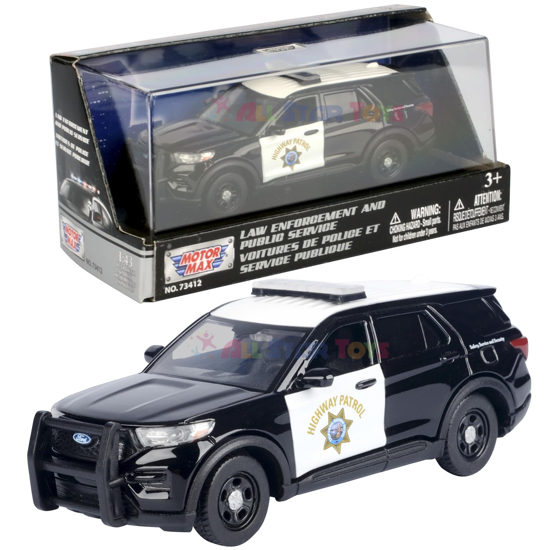 2022 Ford Police Interceptor Utility California Highway Patrol Black and White ?Law Enforcement and Public Service? Series 1/43 Diecast Model Car by Motormax