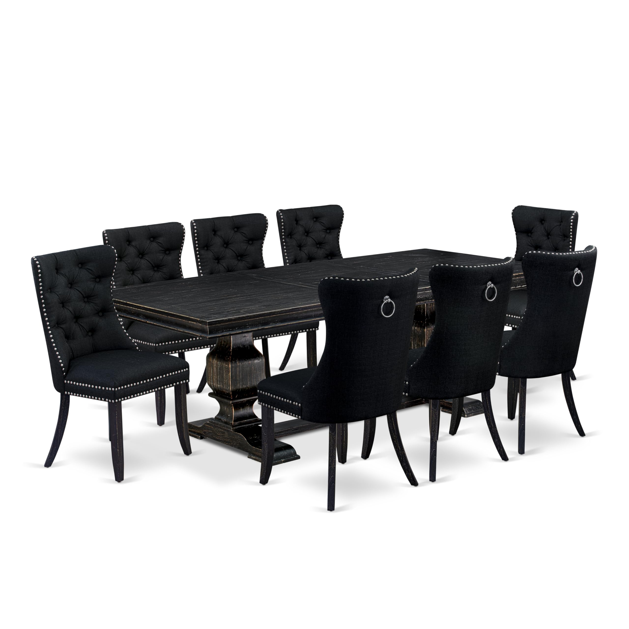 9 piece kitchen table set of a dining table and 8 Linen Fabric kitchen chairs