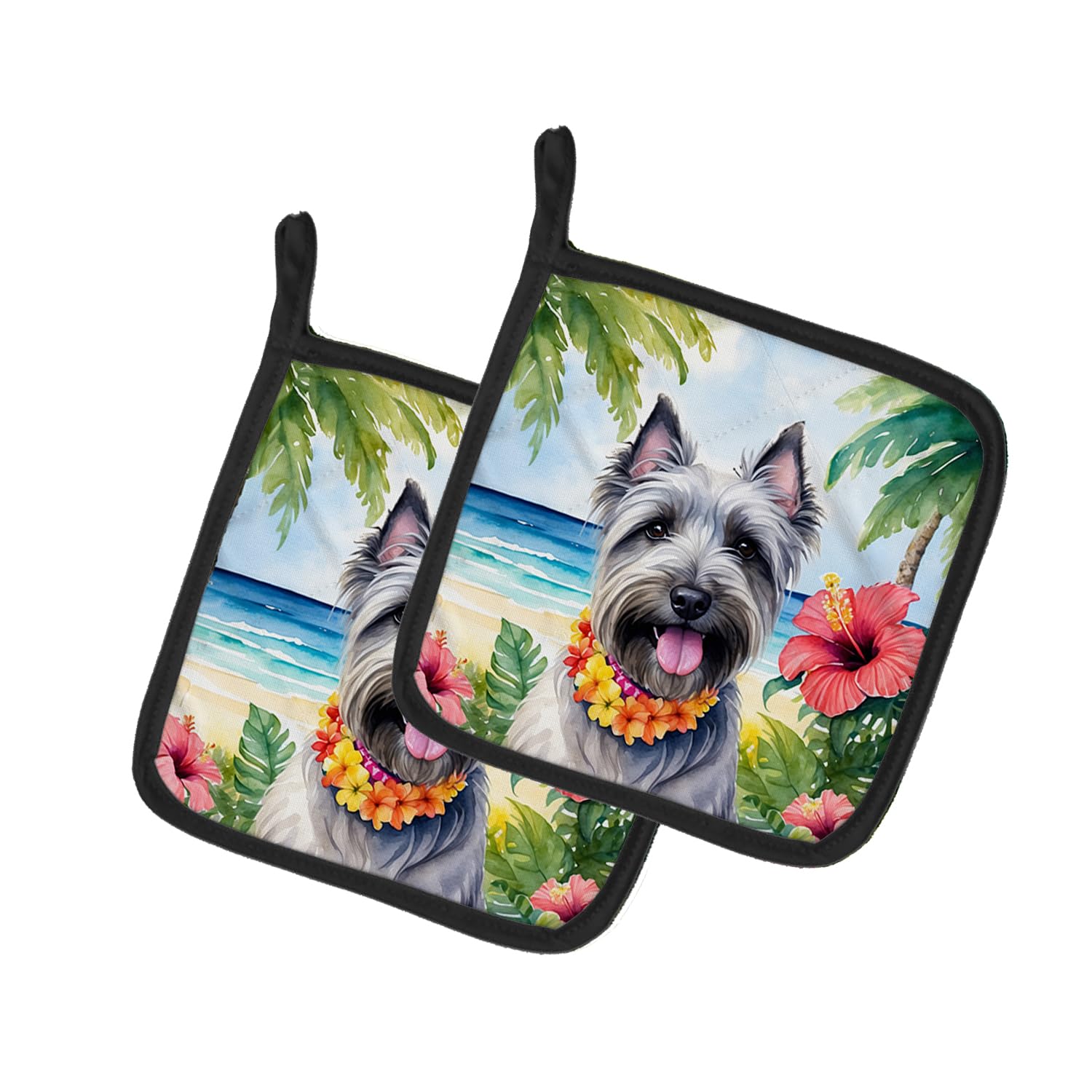 Skye Terrier Luau Pair of Pot Holders