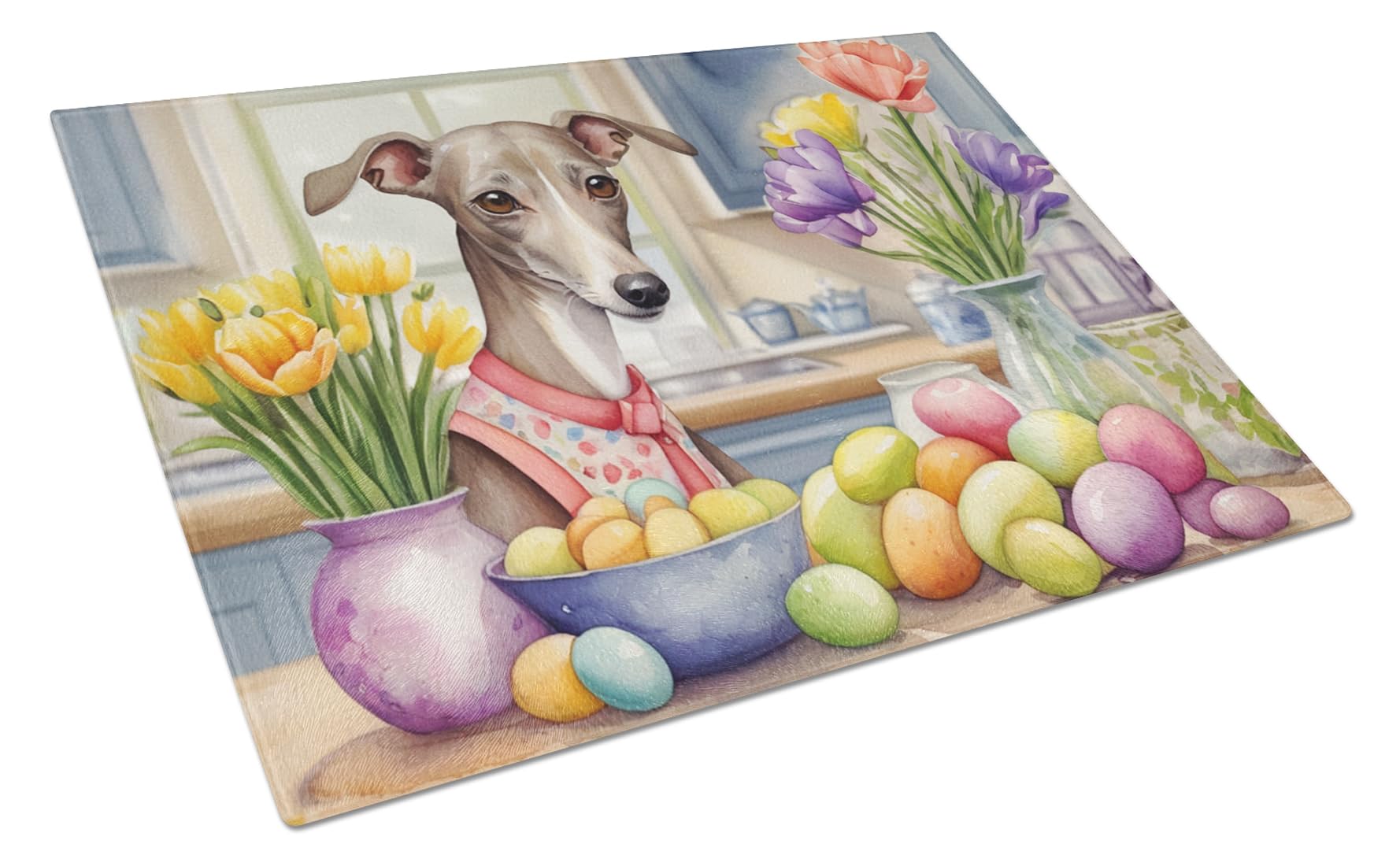 Carolines Treasures DAC6837LCB Decorating Easter Italian Greyhound Glass Cutting Board Decorative Tempered Glass Kitchen Cutting and Serving Board Large Size Chopping Board